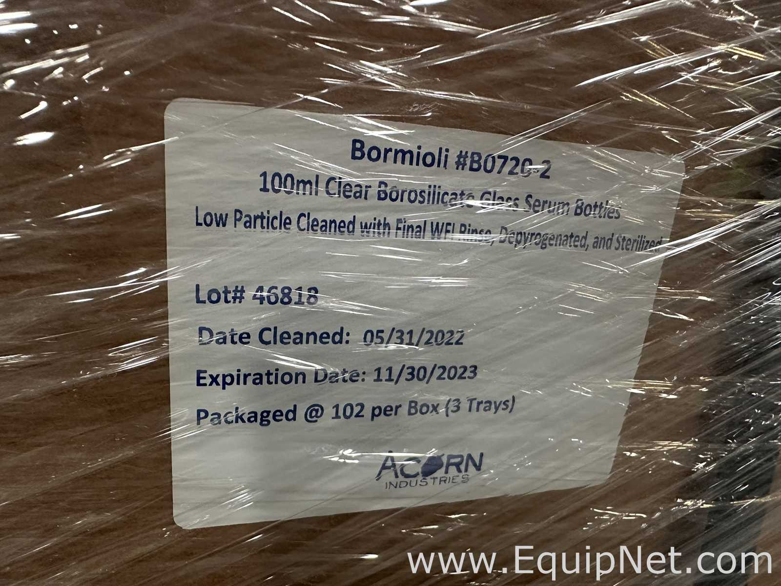 Large Lot of Unused Bormioli Pharma B0720-2 100mL Clear Borosilicate Glass Serum Bottles