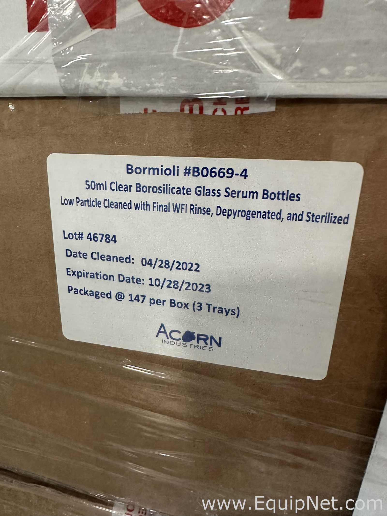 Large Lot of Unused Bormioli B0669-4 50mL Clear Borosilicate Glass Serum Bottles
