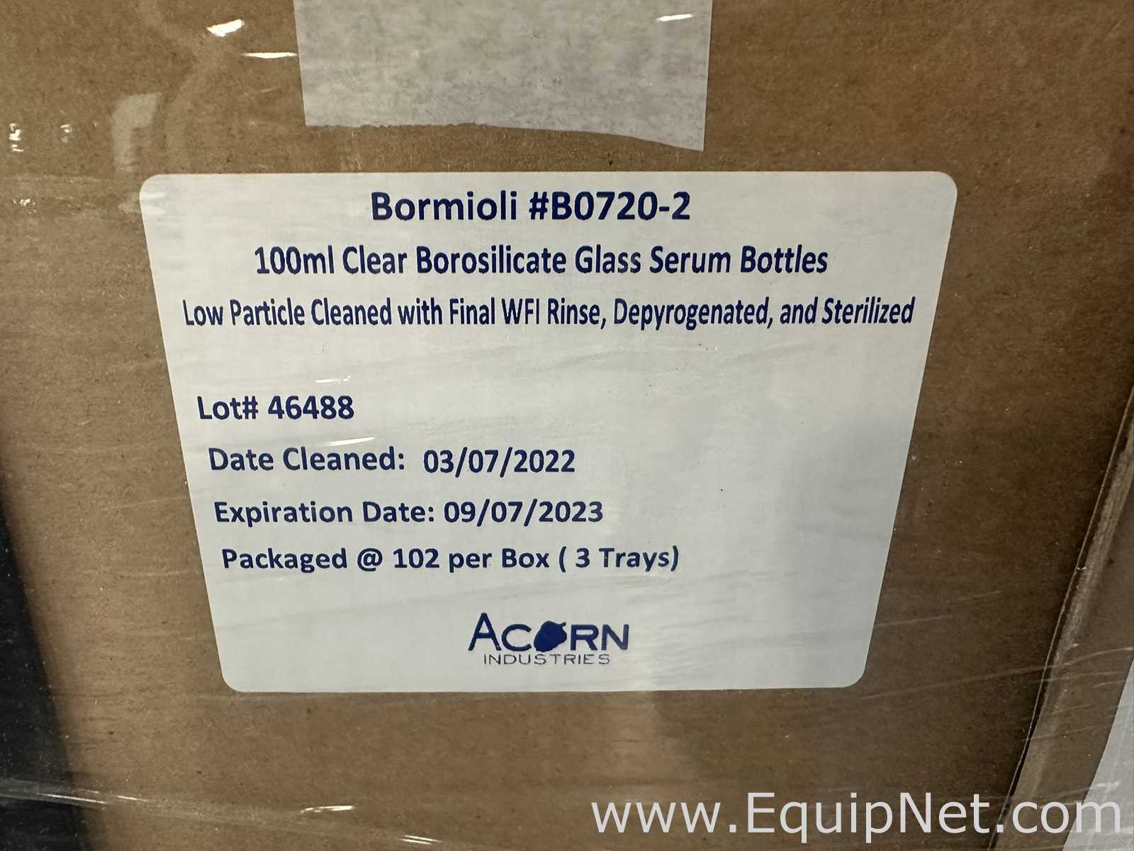 Large Lot of Unused Bormioli Pharma B0720-2 100mL Clear Borosilicate Glass Serum Bottles