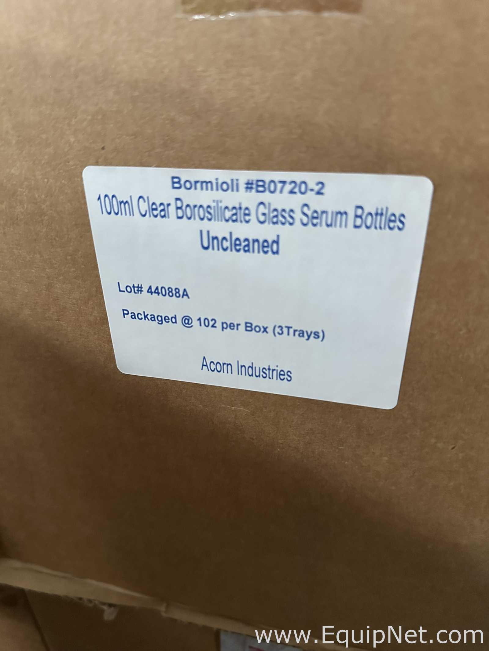 Large Lot of Unused Bormioli B0720-2 100mL Clear Borosilicate Glass Serum Bottles