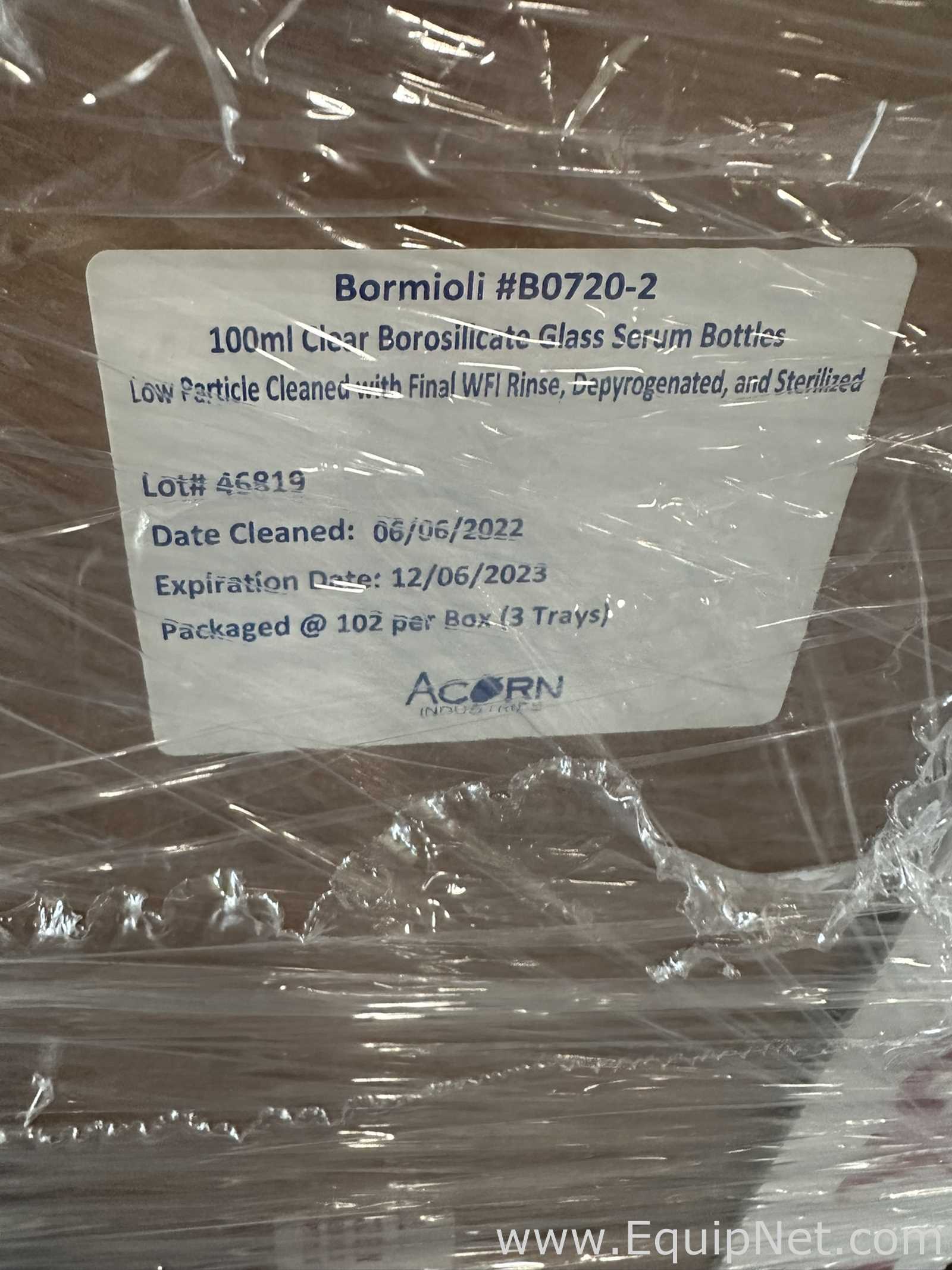 Large Lot of Unused Bormioli B0720-2 100mL Clear Borosilicate Glass Serum Bottles