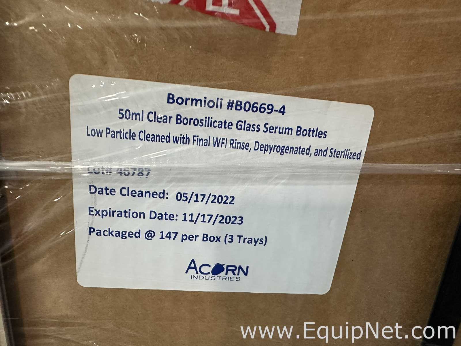 Large Lot of Unused Bormioli B0669-4 50mL Clear Borosilicate Glass Serum Bottles