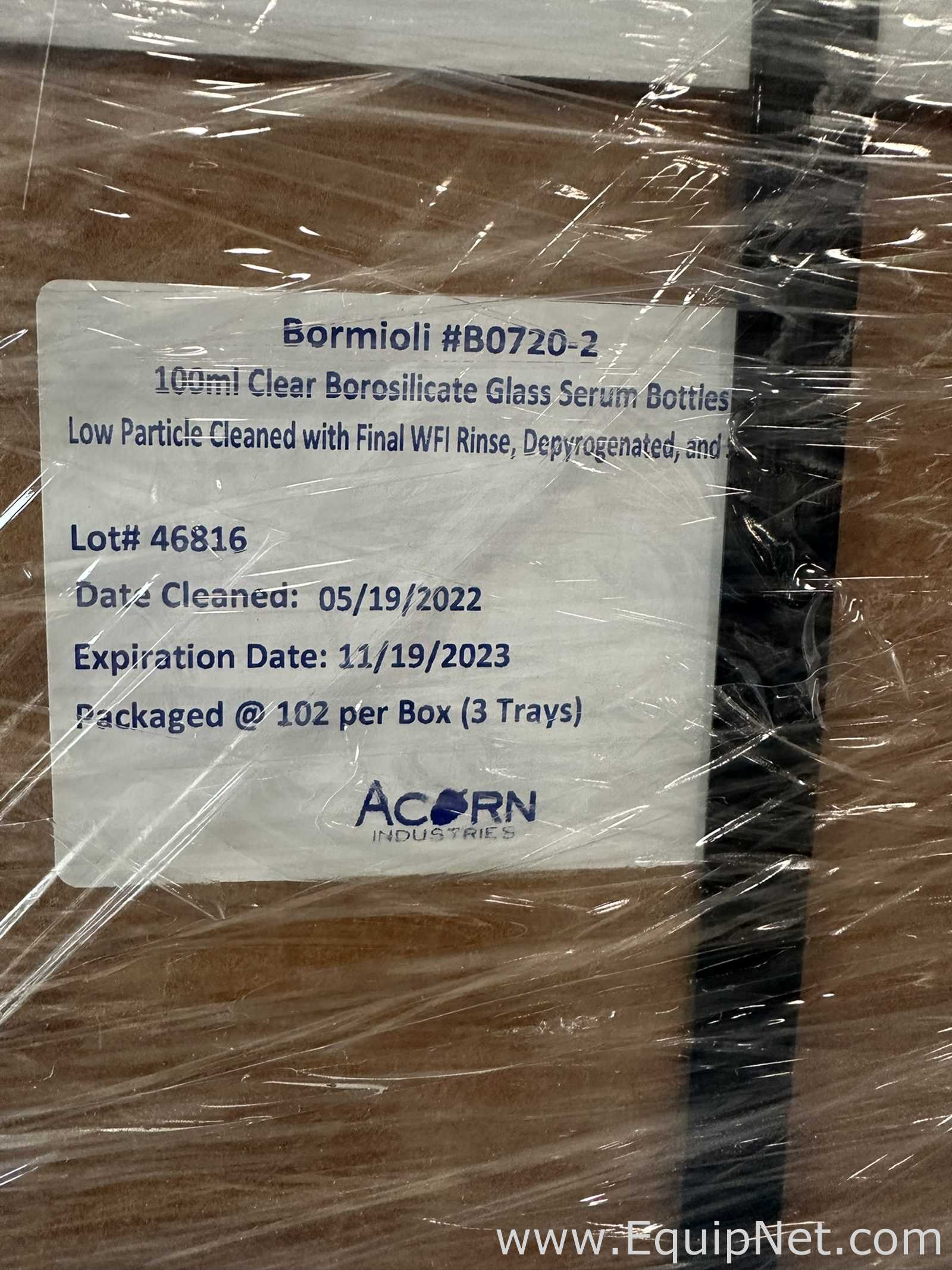 Large Lot of Unused Bormioli B0720-2 100mL Clear Borosilicate Glass Serum Bottles