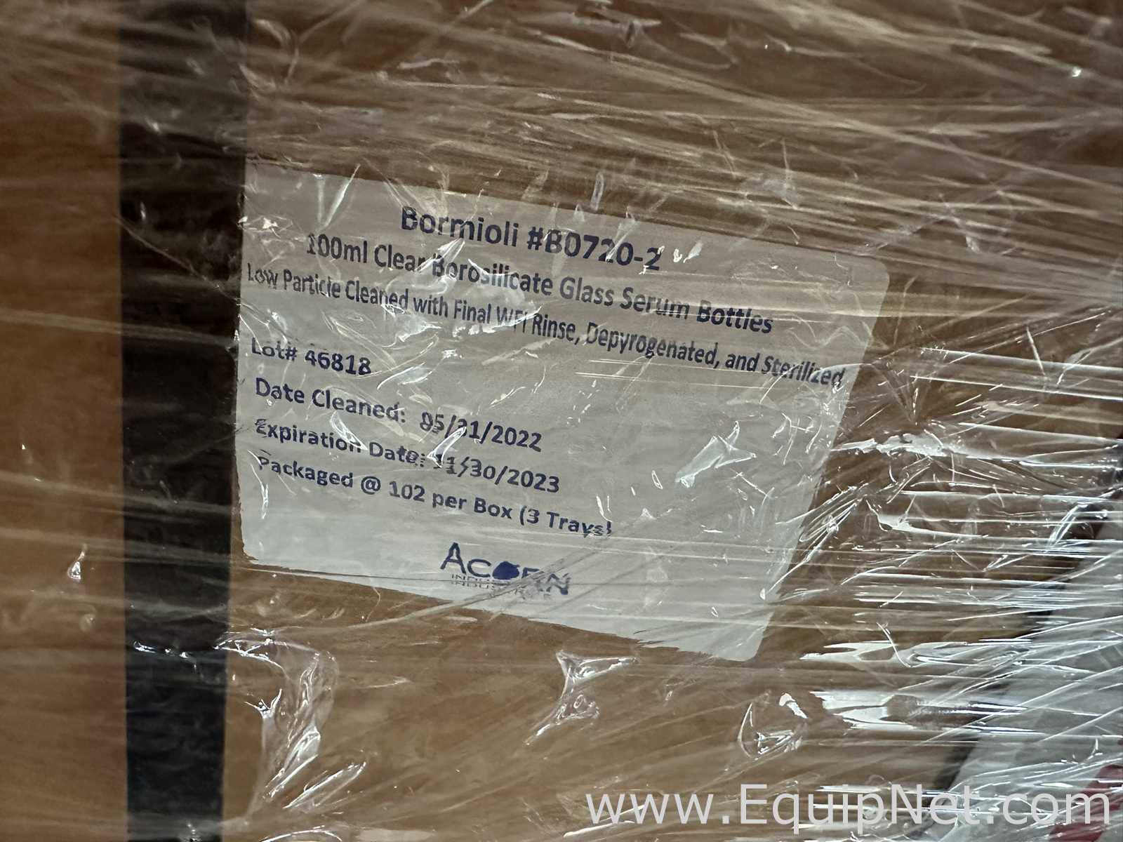 Large Lot of Unused Bormioli Pharma B0720-2 100mL Clear Borosilicate Glass Serum Bottles