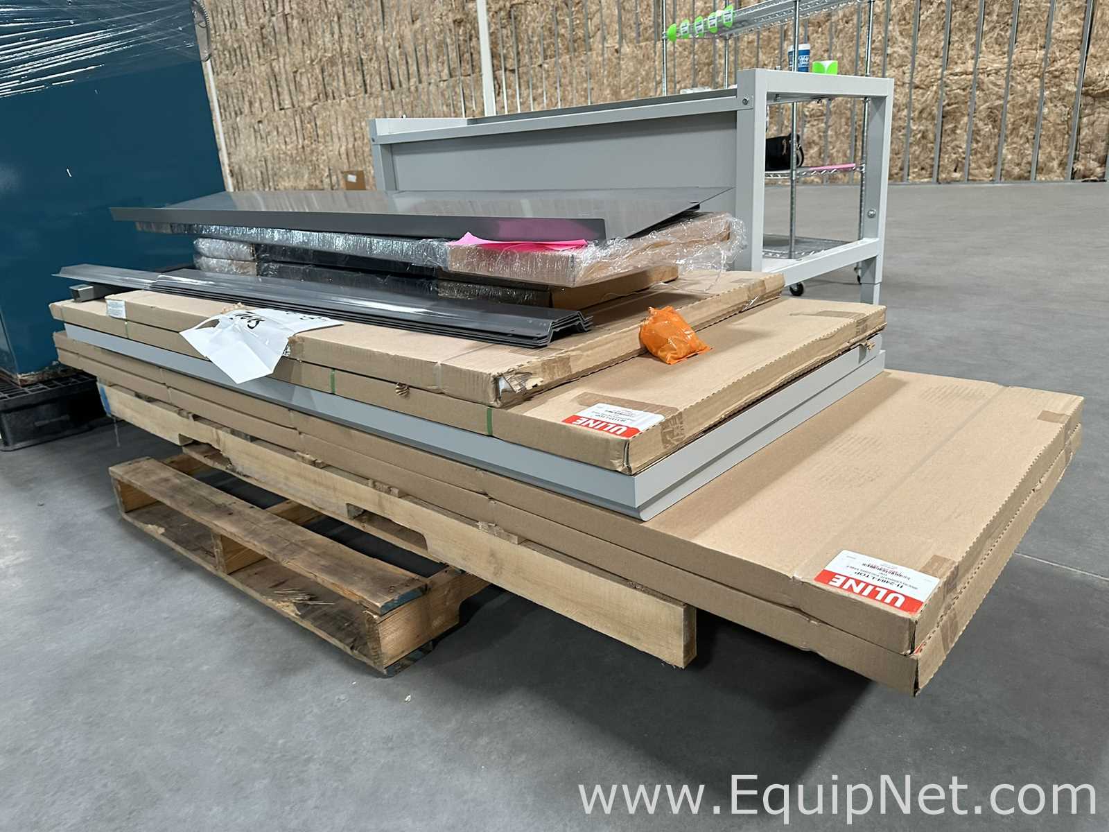 Lot of Unused Uline H-1137-LTOP and H-2484-LTOP Laminate Packing Table Tops and Legs