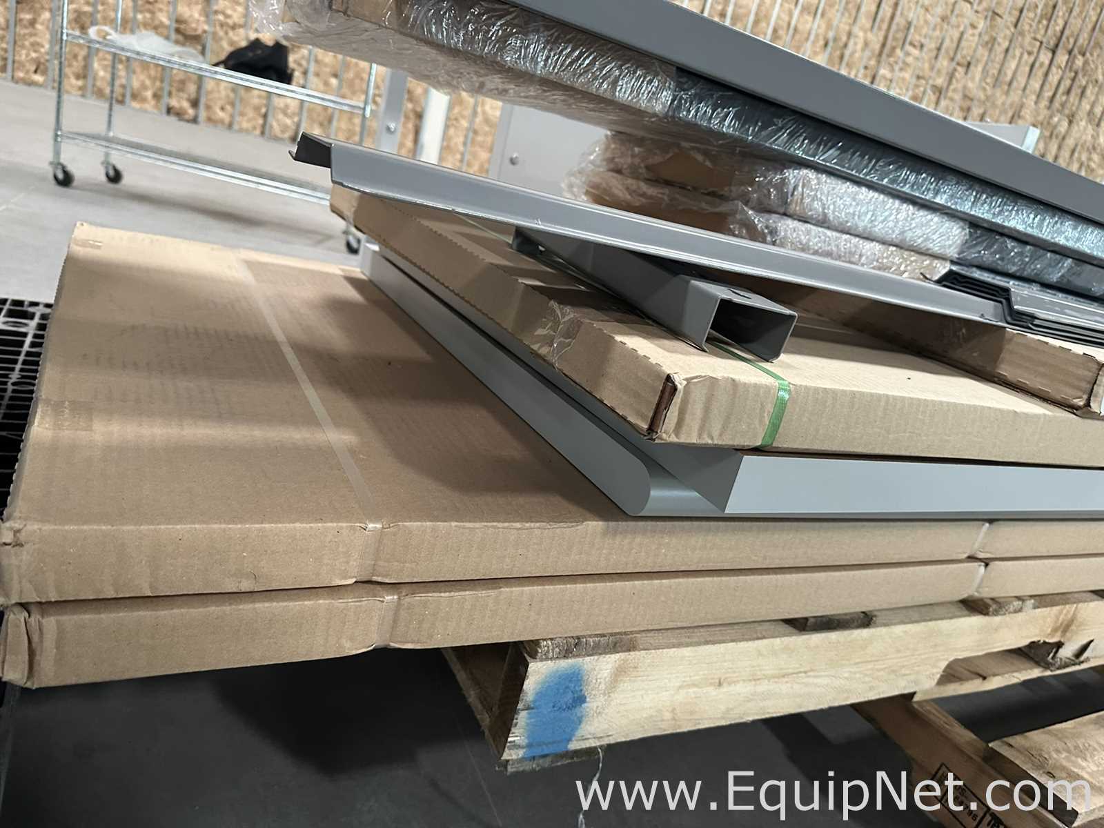 Lot of Unused Uline H-1137-LTOP and H-2484-LTOP Laminate Packing Table Tops and Legs