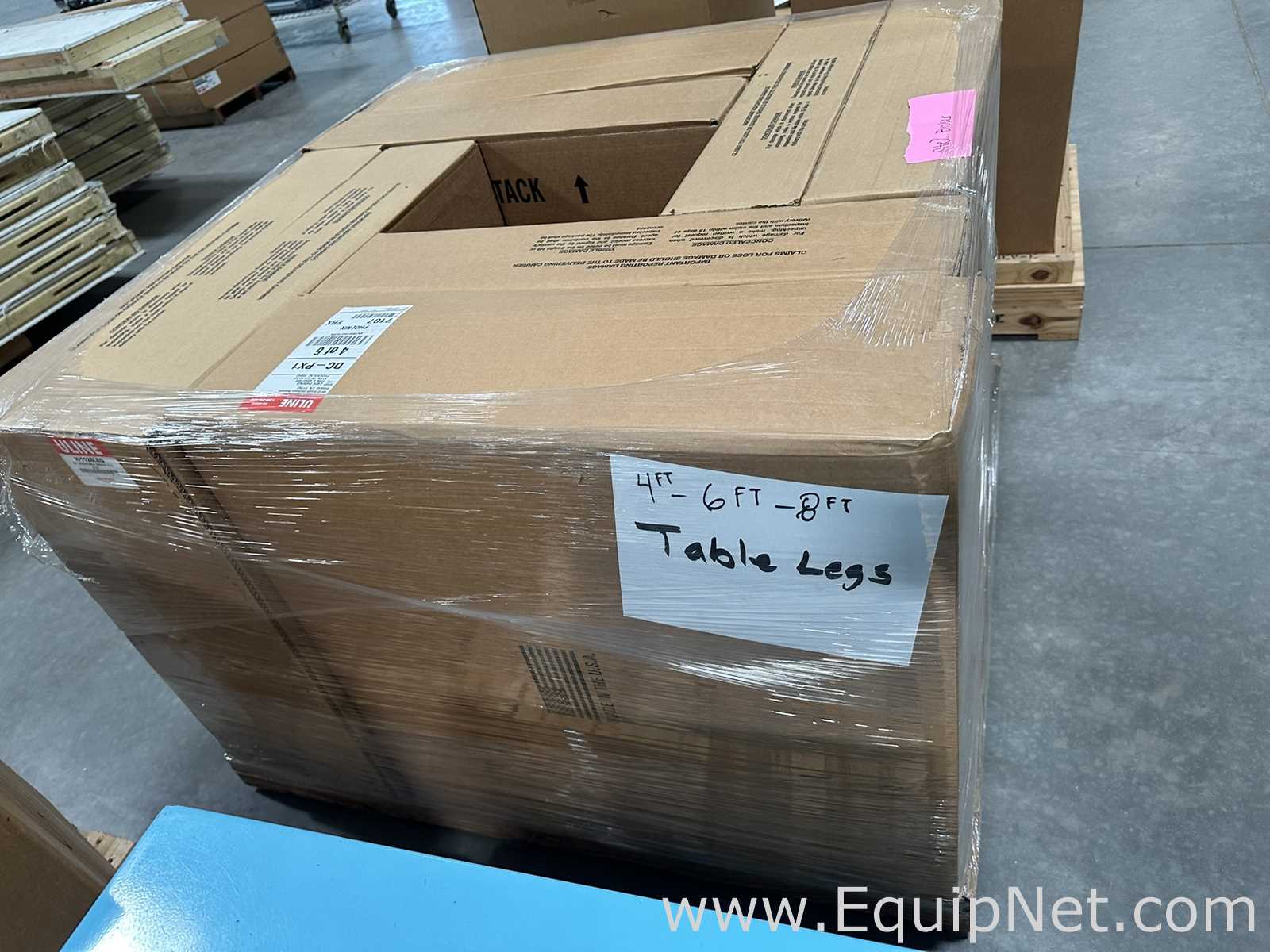 Lot of Unused Uline H-1137-LTOP and H-2484-LTOP Laminate Packing Table Tops and Legs