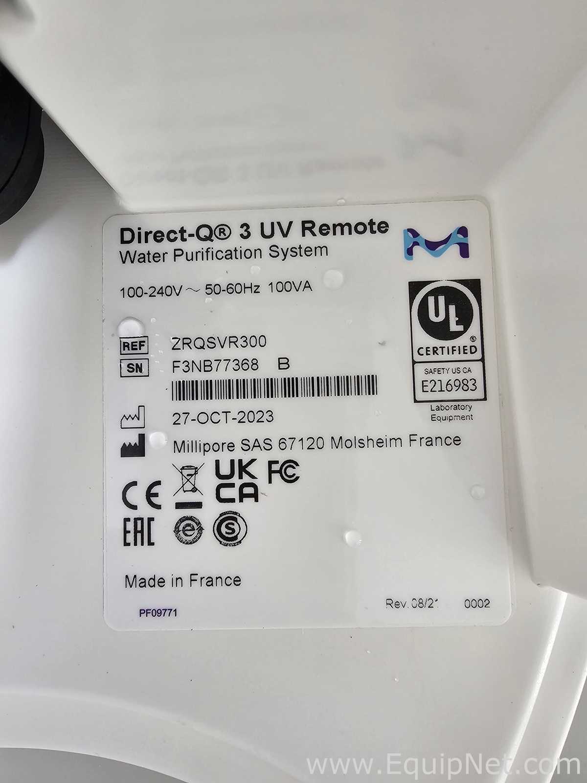 Millipore Direct-Q 3 UV-R Laboratory Purified Water Generation and Dispensing System