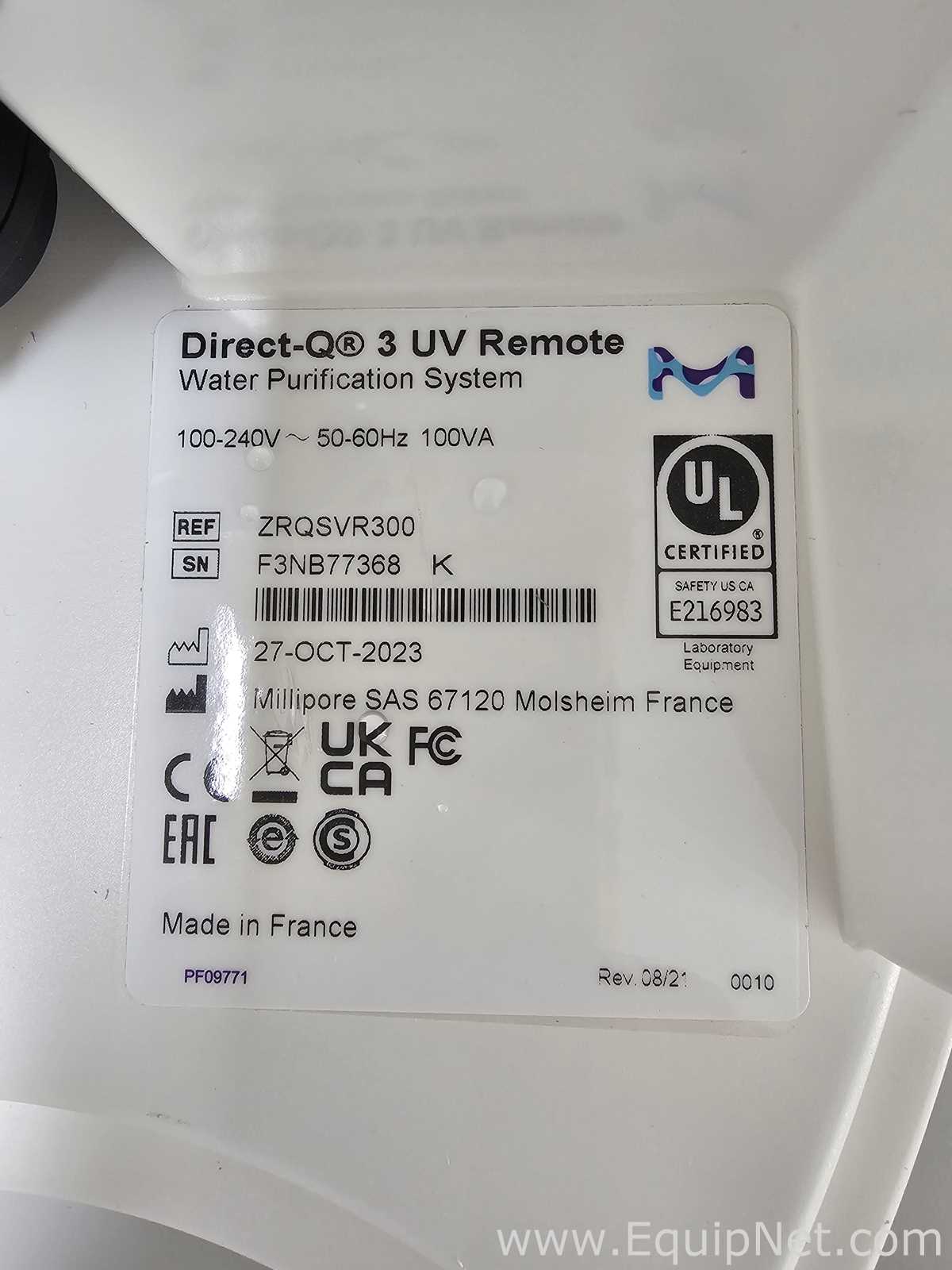 Millipore Direct-Q 3 UV-R Laboratory Purified Water Generation and Dispensing System