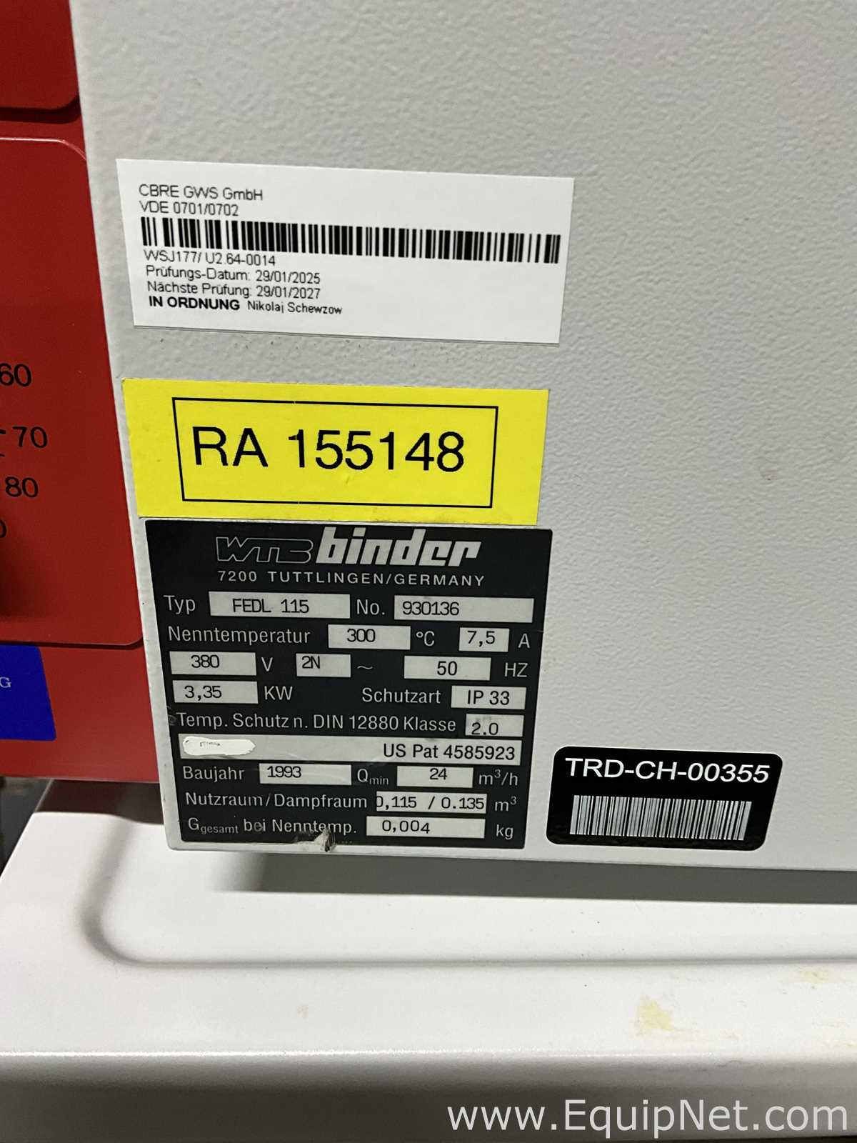 Binder FED 115 Laboratory Oven