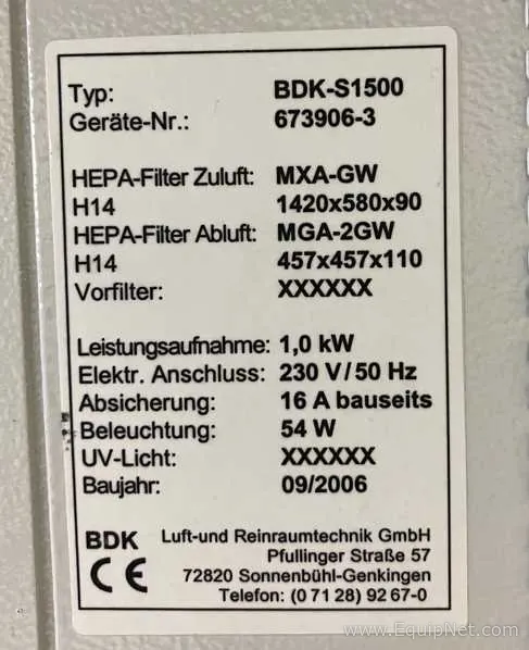 Cabina de Seguridad Biológica BDK S 1500