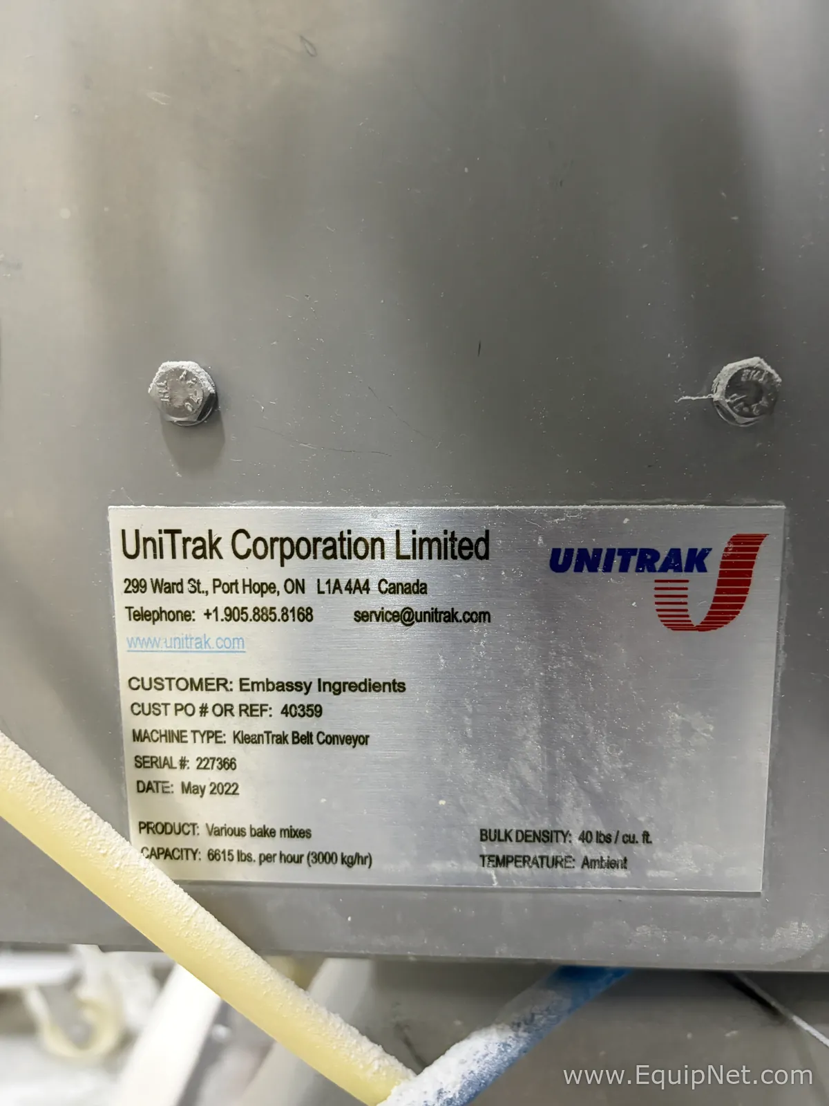 Unitrak KleanTrak Belt Conveyor Bucket Elevator