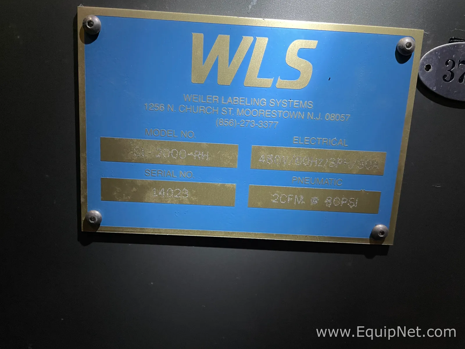 Weiler Labeling Systems CL-2020RH Single Head Tamper Evident Labeling System
