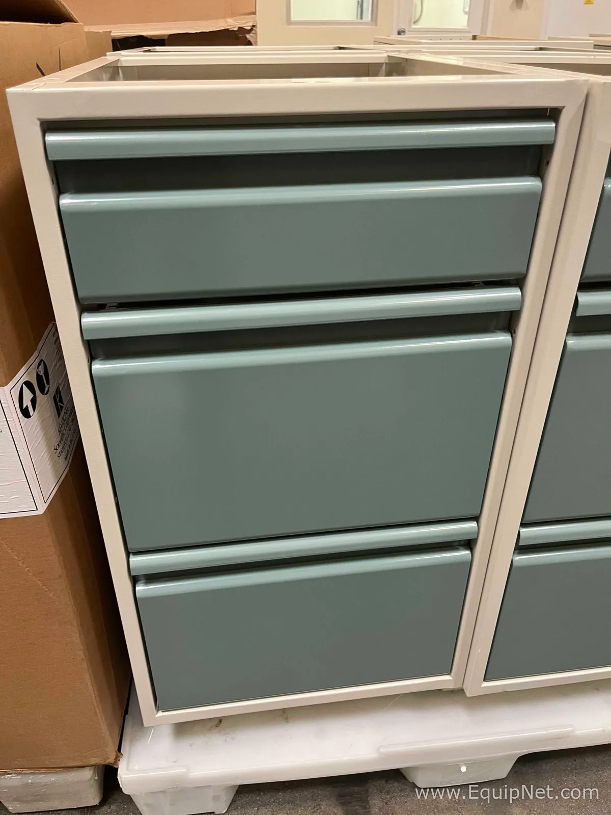 Lot of Lab Storage Counters and Cabinets, Agave and Light Neutral Colors and one pump