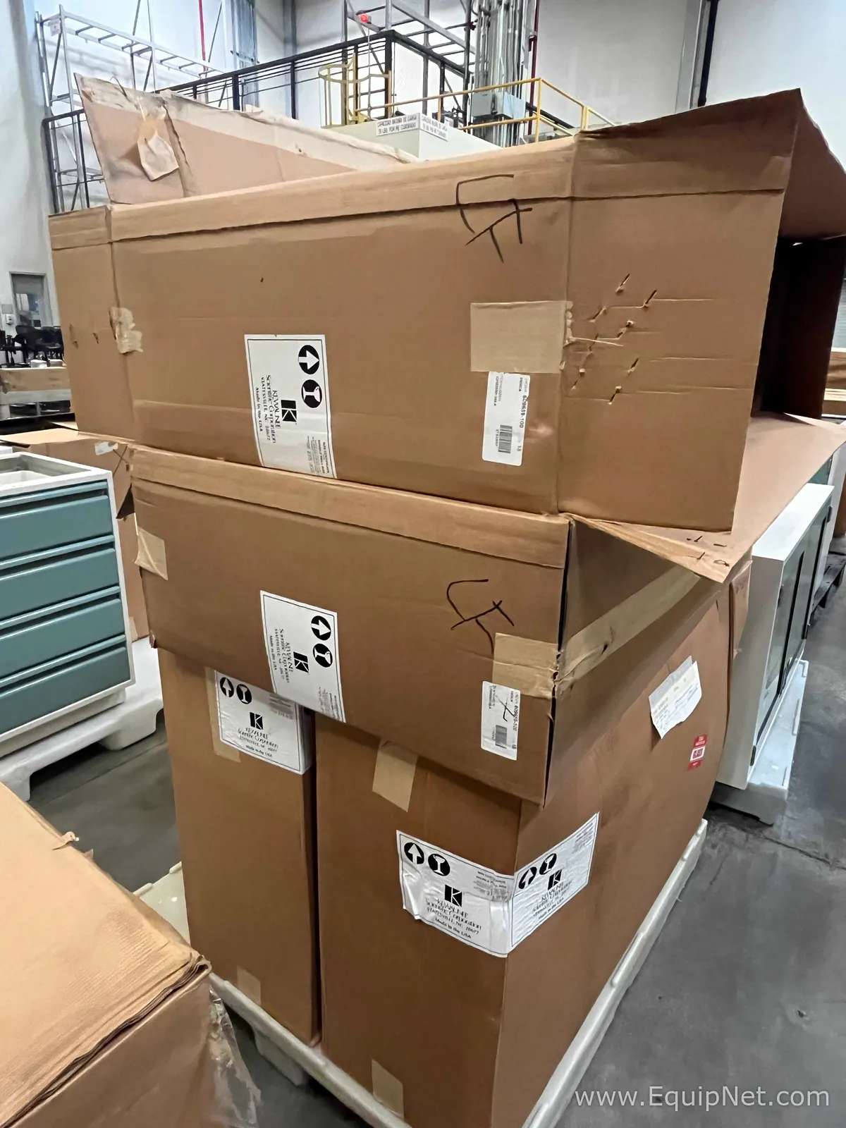 Lot of Lab Storage Counters and Cabinets, Agave and Light Neutral Colors and one pump