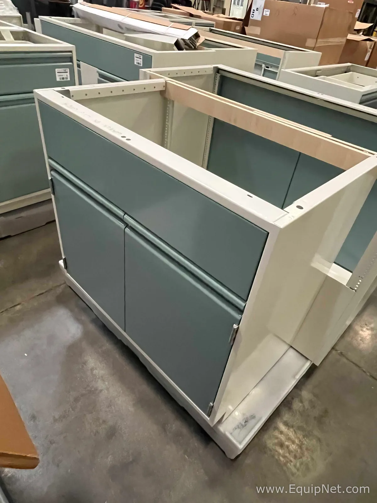 Lot of Lab Storage Counters and Cabinets, Agave and Light Neutral Colors and one pump