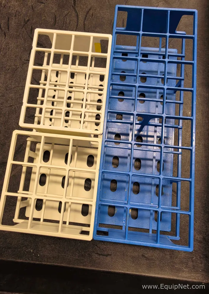 Lot of Assorted Laboratory Tube Racks and Plastic Beakers