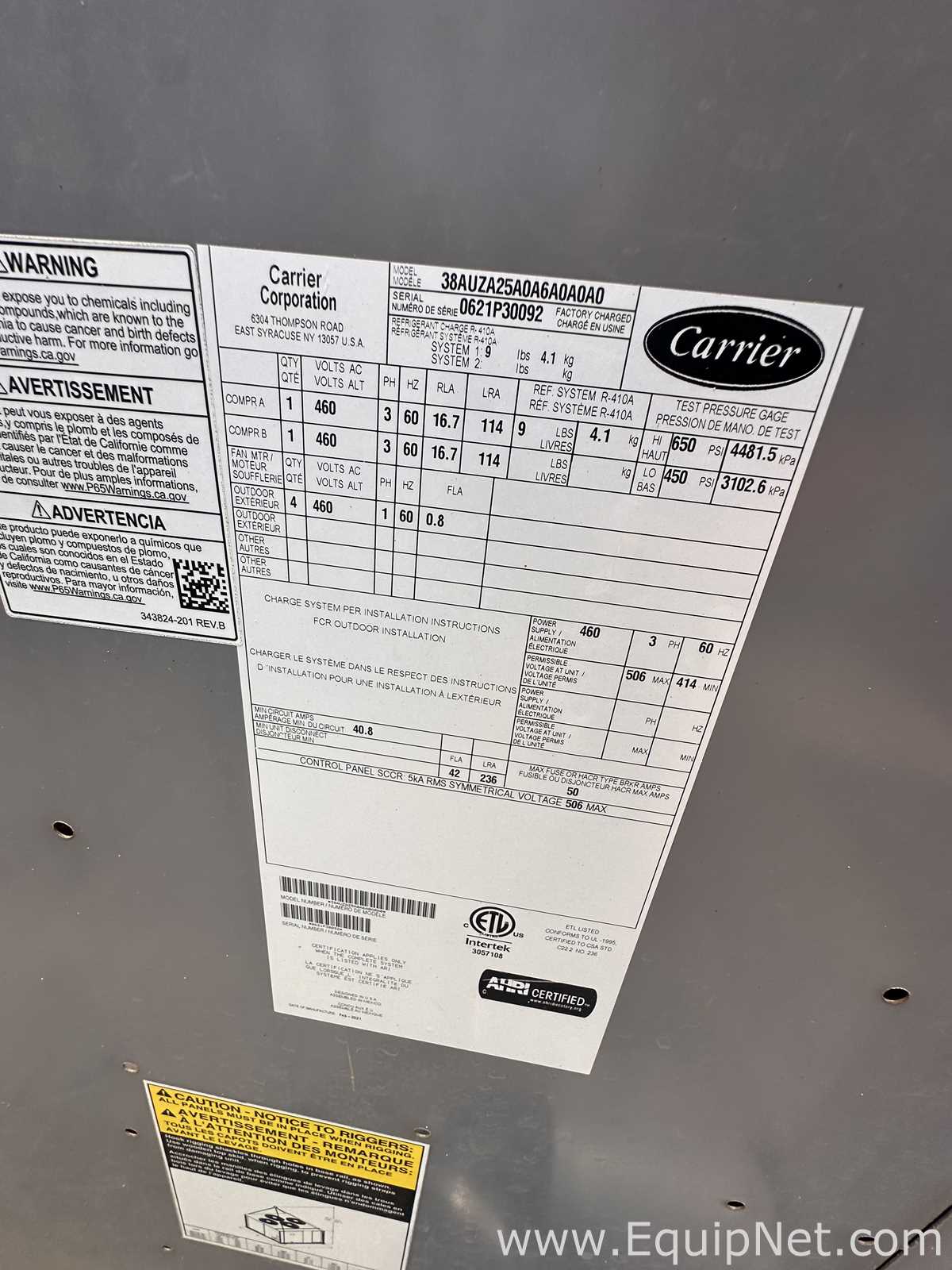 Carrier Industrial Refrigeration Unit/Air Conditioner with Safety Switch, Monitor and Control Panel