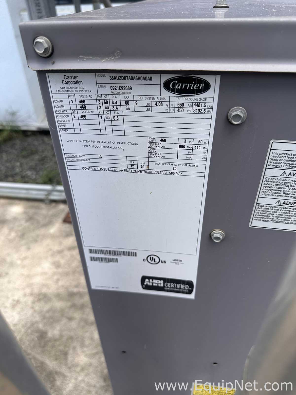 Carrier Industrial Refrigeration Unit/Air Conditioner with Safety Switch, Monitor and Control Panel