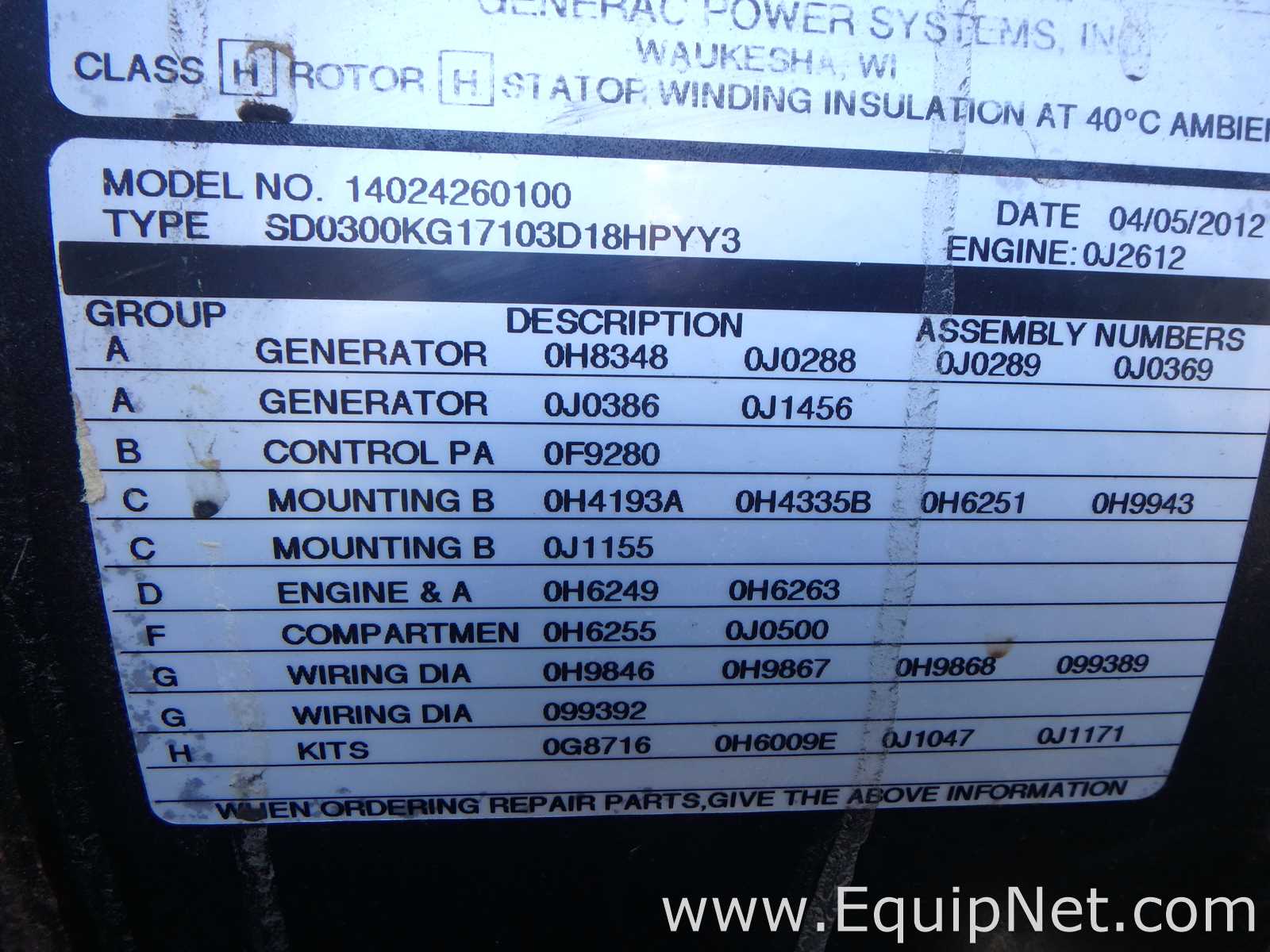 Generac Model 14024260100 300 KW Backup Generator