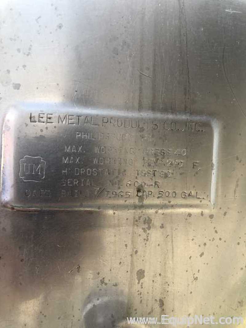 Reator de Aço Inoxidável aço inox Lee Metal Products Co Inc 500 Gal