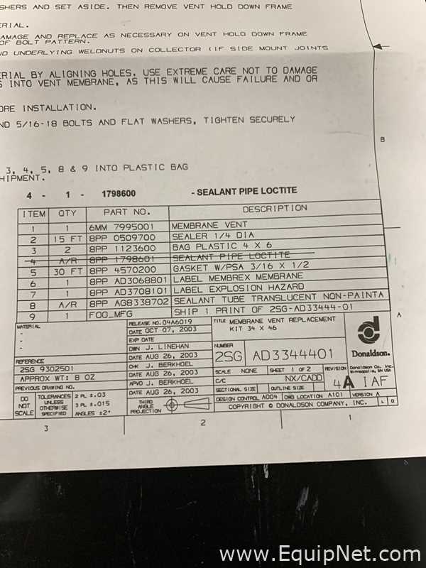 lote de   Peça de Reposição Donaldson Torit AG8617508