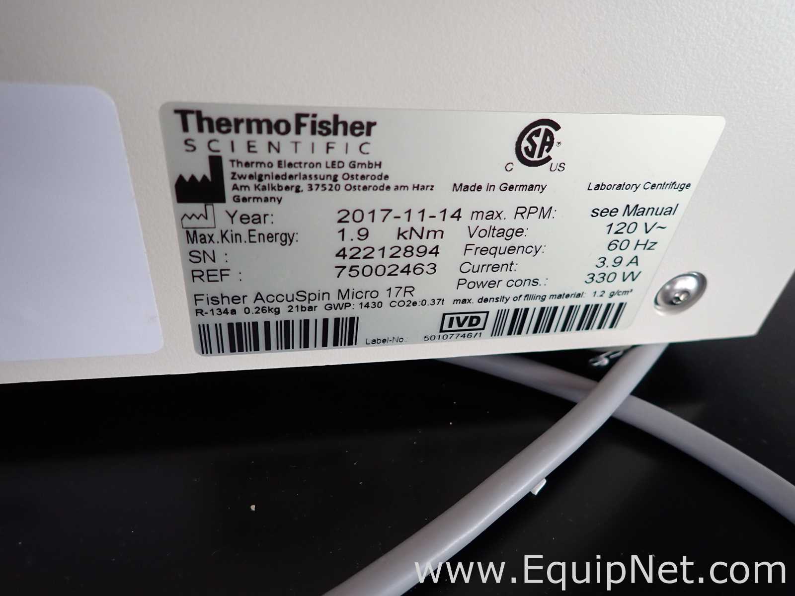 Fisher Scientific accuSpin Micro 17R Refrigerated Microcentrifuge