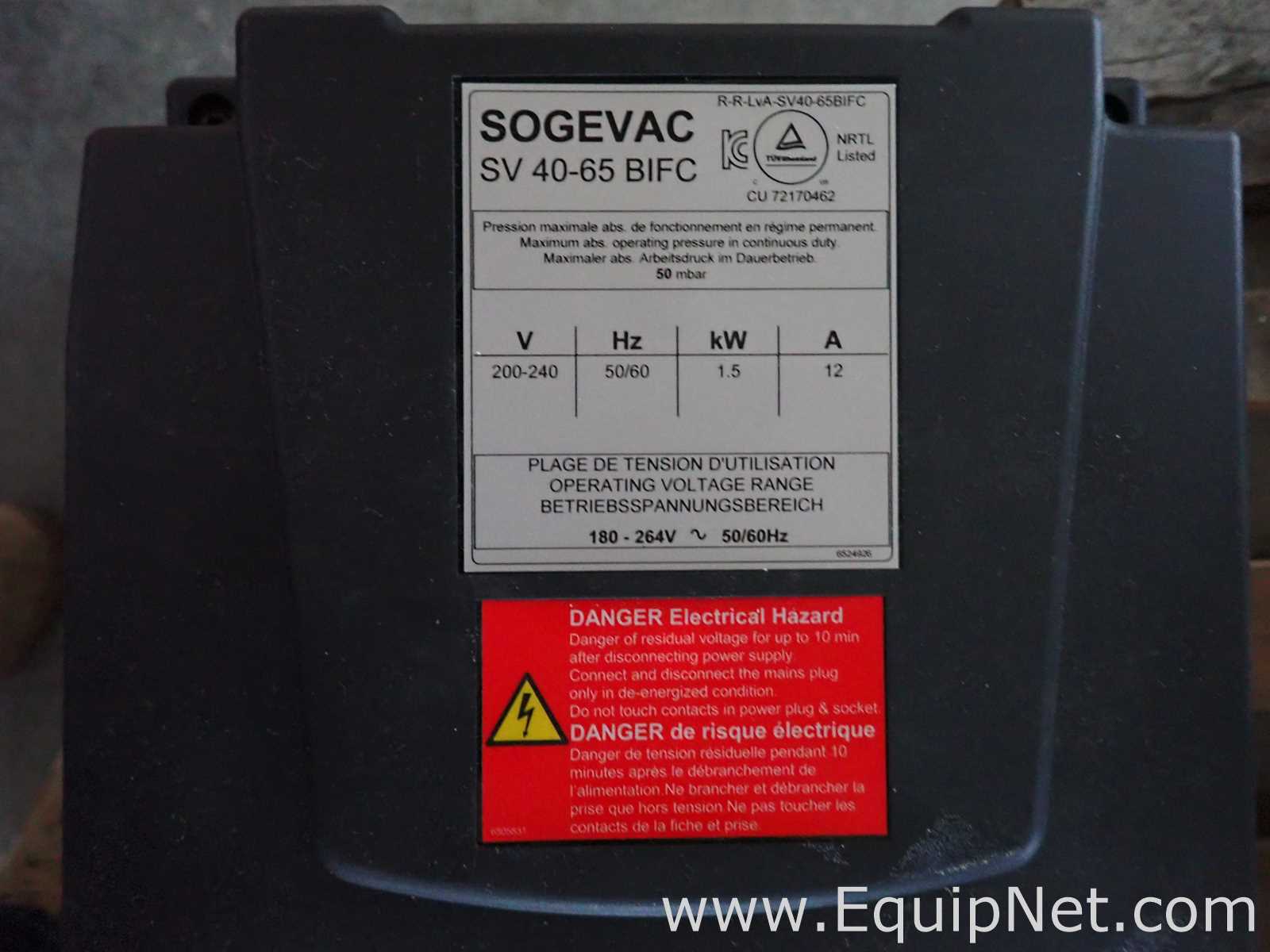Leybold Sogevac SV 40-65 BIFC Rotary Vane Vacuum Pump