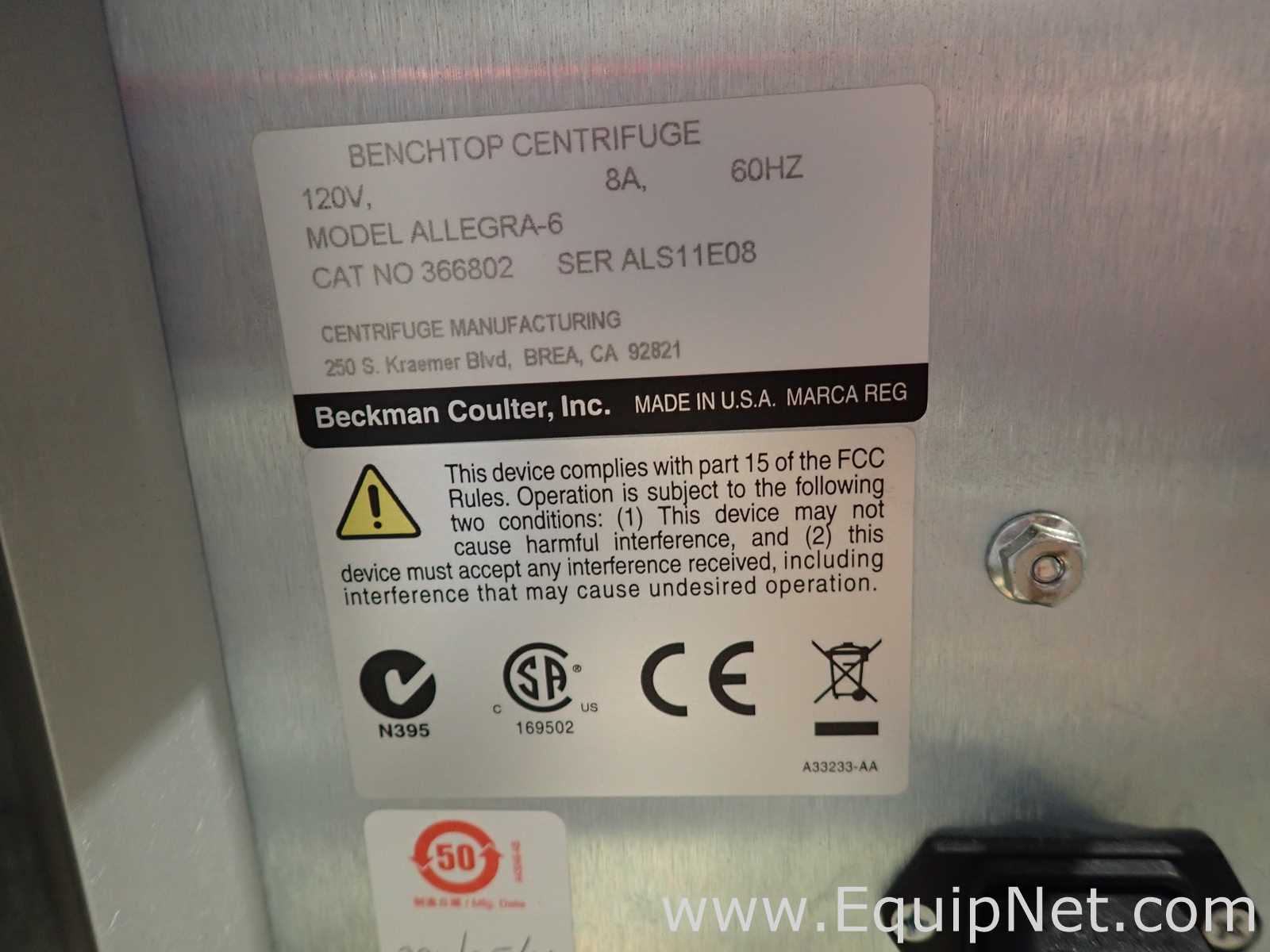 Centrífuga para laboratorio Beckman Coulter Allegra 6