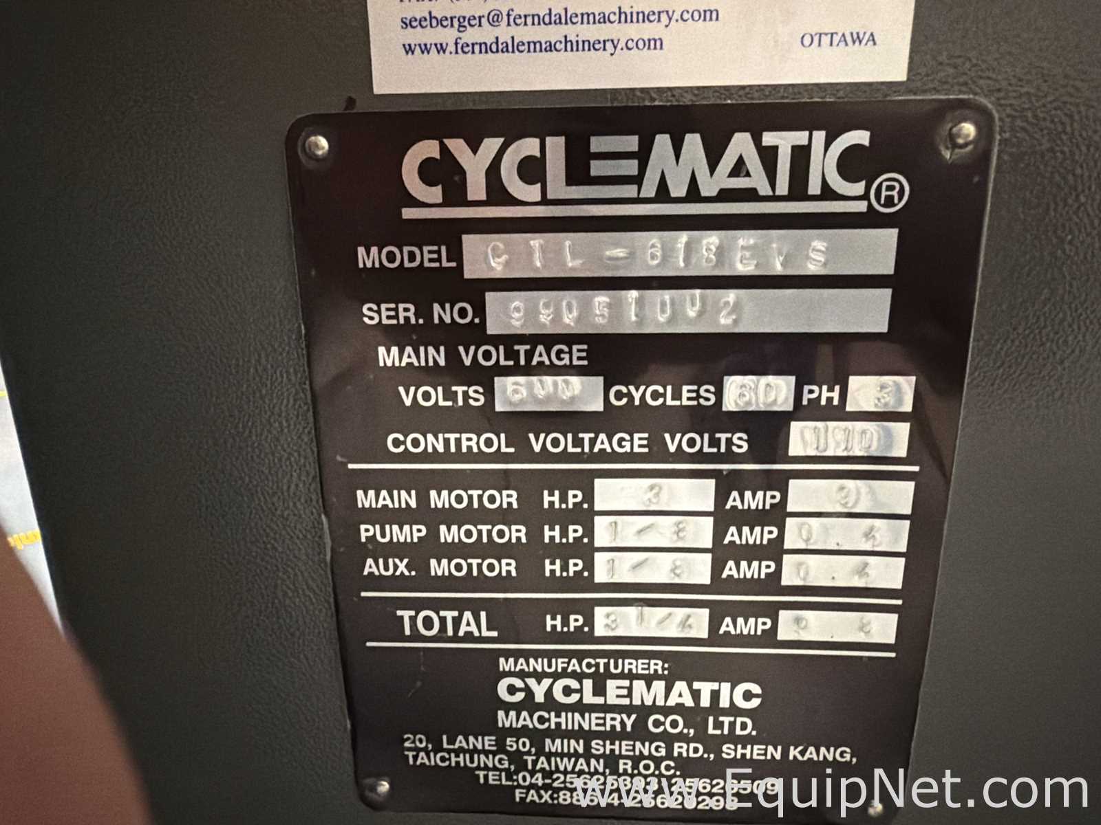 Torno Cyclematic Machinery Co., Ltd. CTL-618EVS
