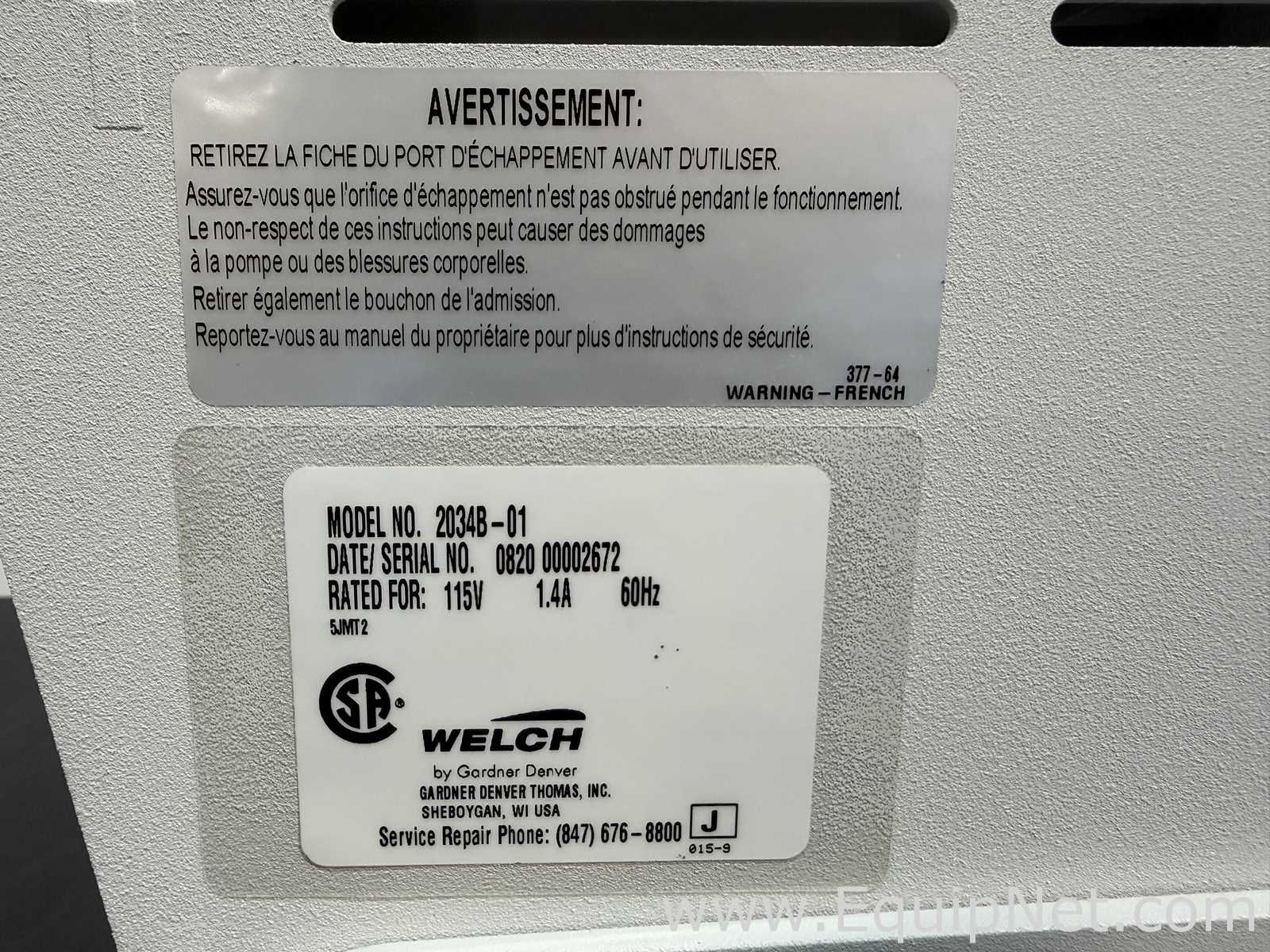 Bomba de Diafragma Welch 2034B-01