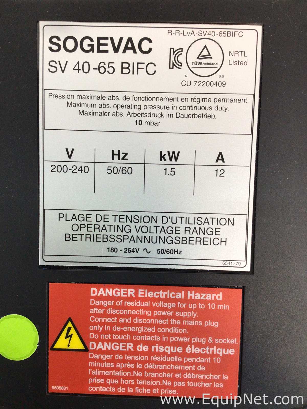 Bomba a Vácuo Leybold Sogevac SV 40/65 BIFC