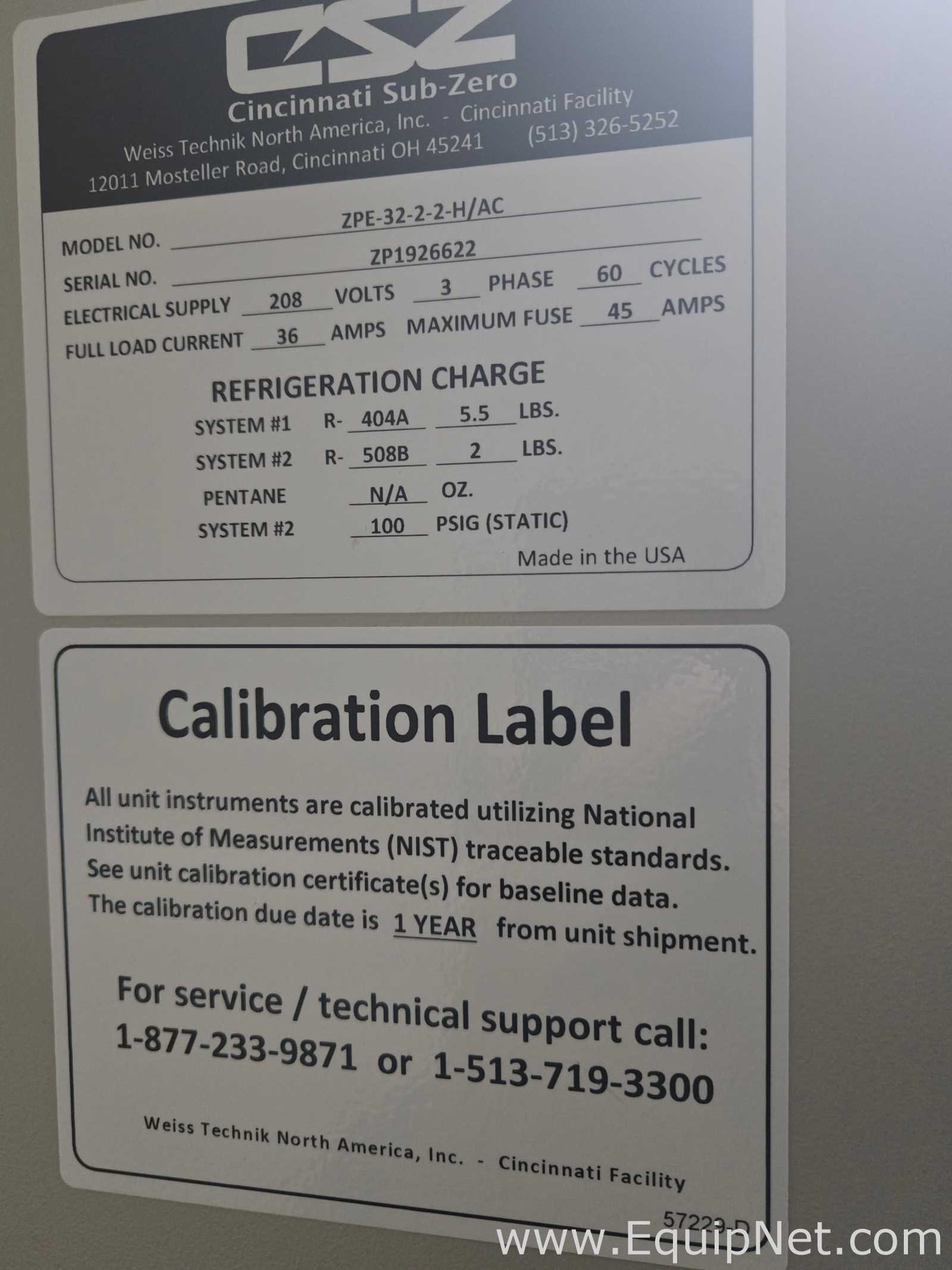 Cincinnati Sub-Zero ZPE-32-2-2-H/AC Environmental Stability Test Chamber | 32 Cu. Ft. 230V