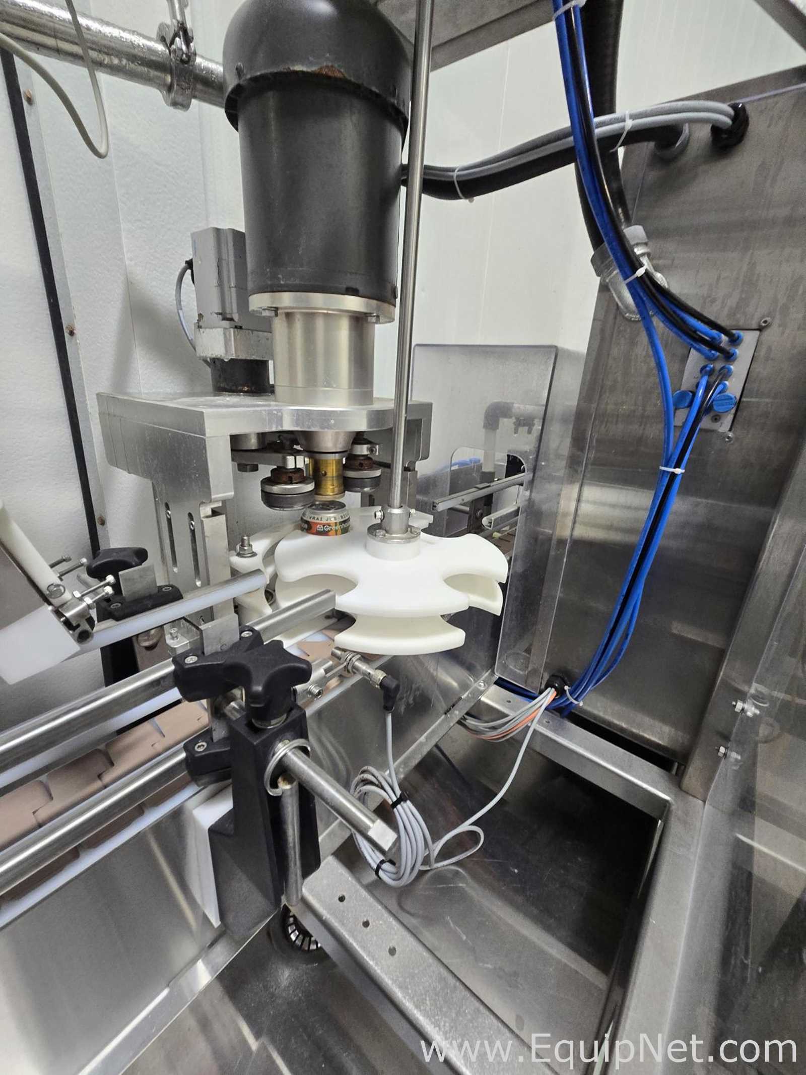 Cask mACS-100 3 Head Carbonated Filler and Seamer with Twist Rinse Infeed and Depalletizer