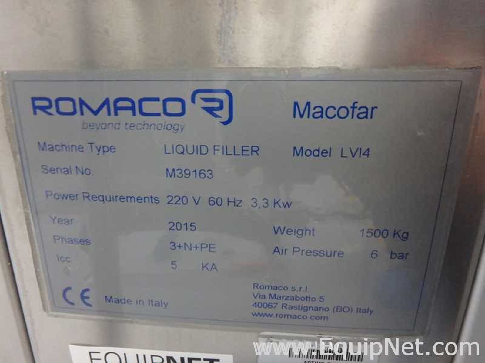 Maquina Monobloque de Llenado-Tapado de Frasco marcaRomacoMacofar modeloLVI4 con Equipos Perifericos