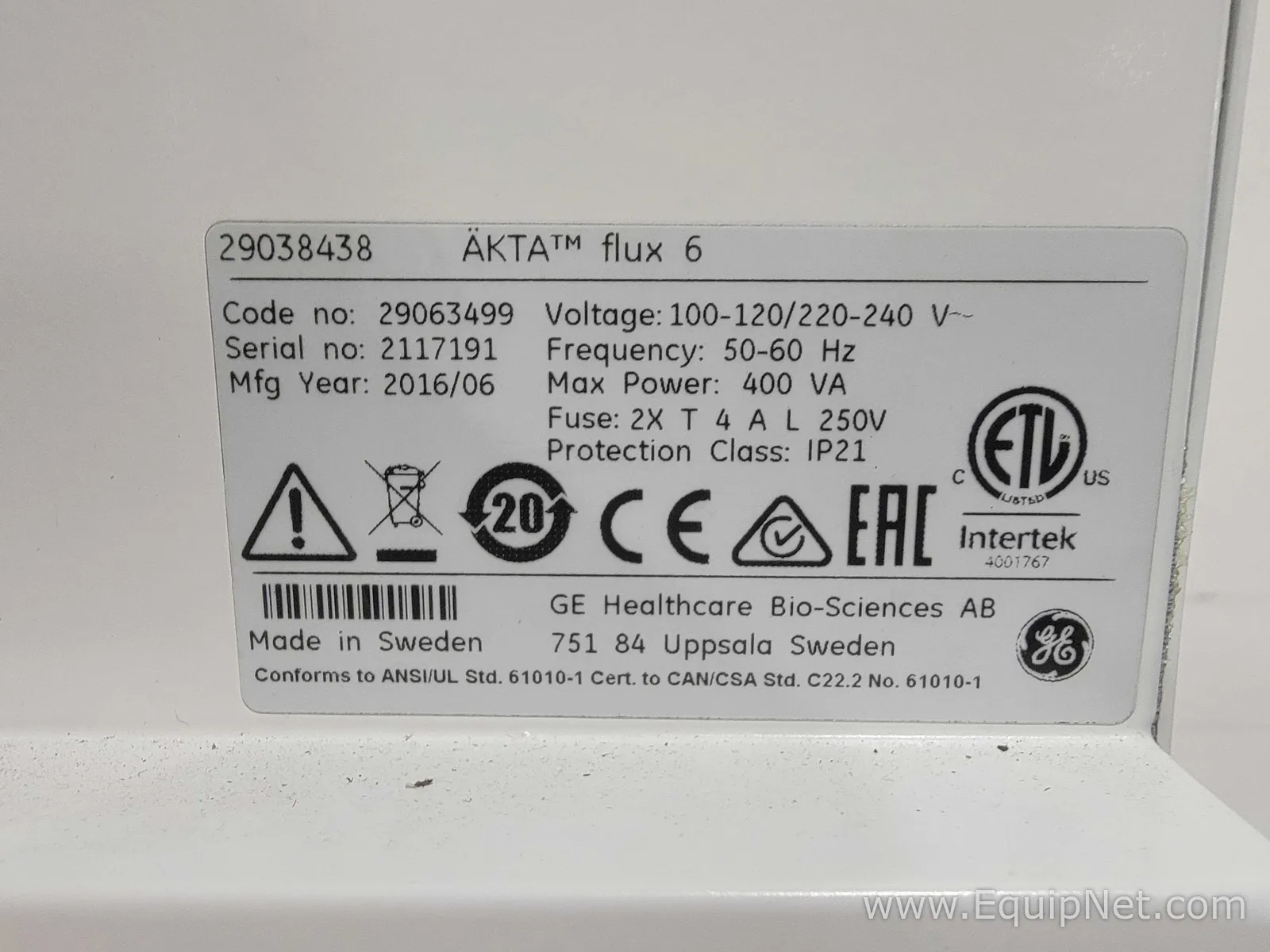 GE AKTA Flux 6 Tangential Flow Filtration System