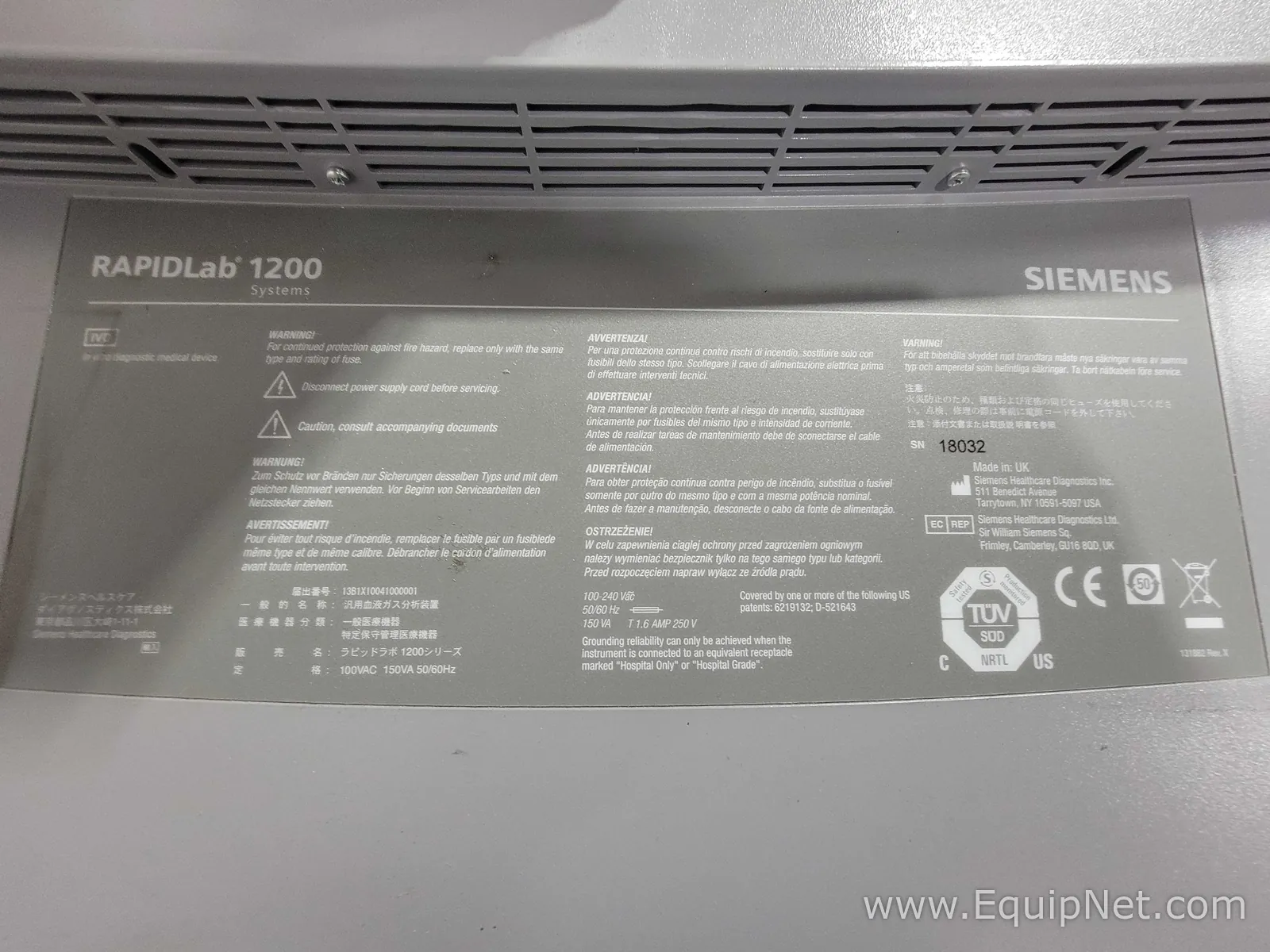 Siemens RAPIDLAB 1240 Blood Gas Analyzer