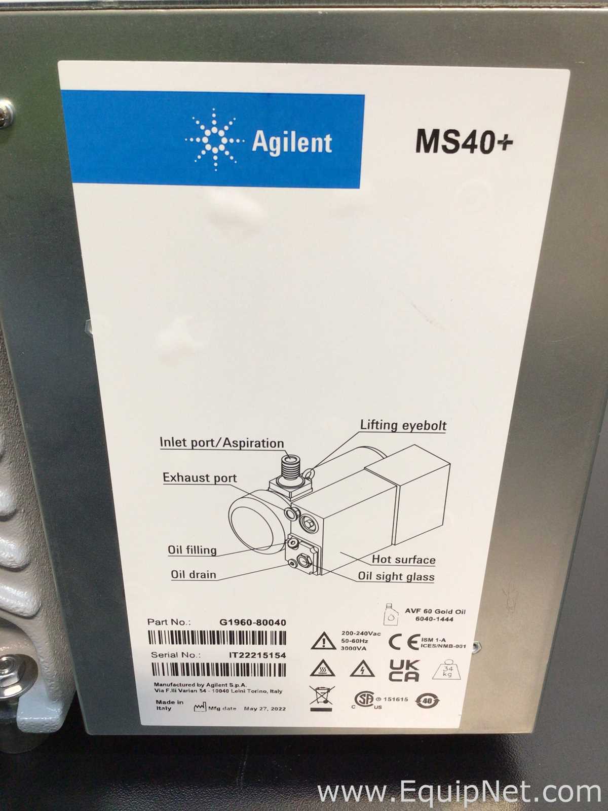 Agilent MS40 Plus Rotary Vane Vacuum Pump