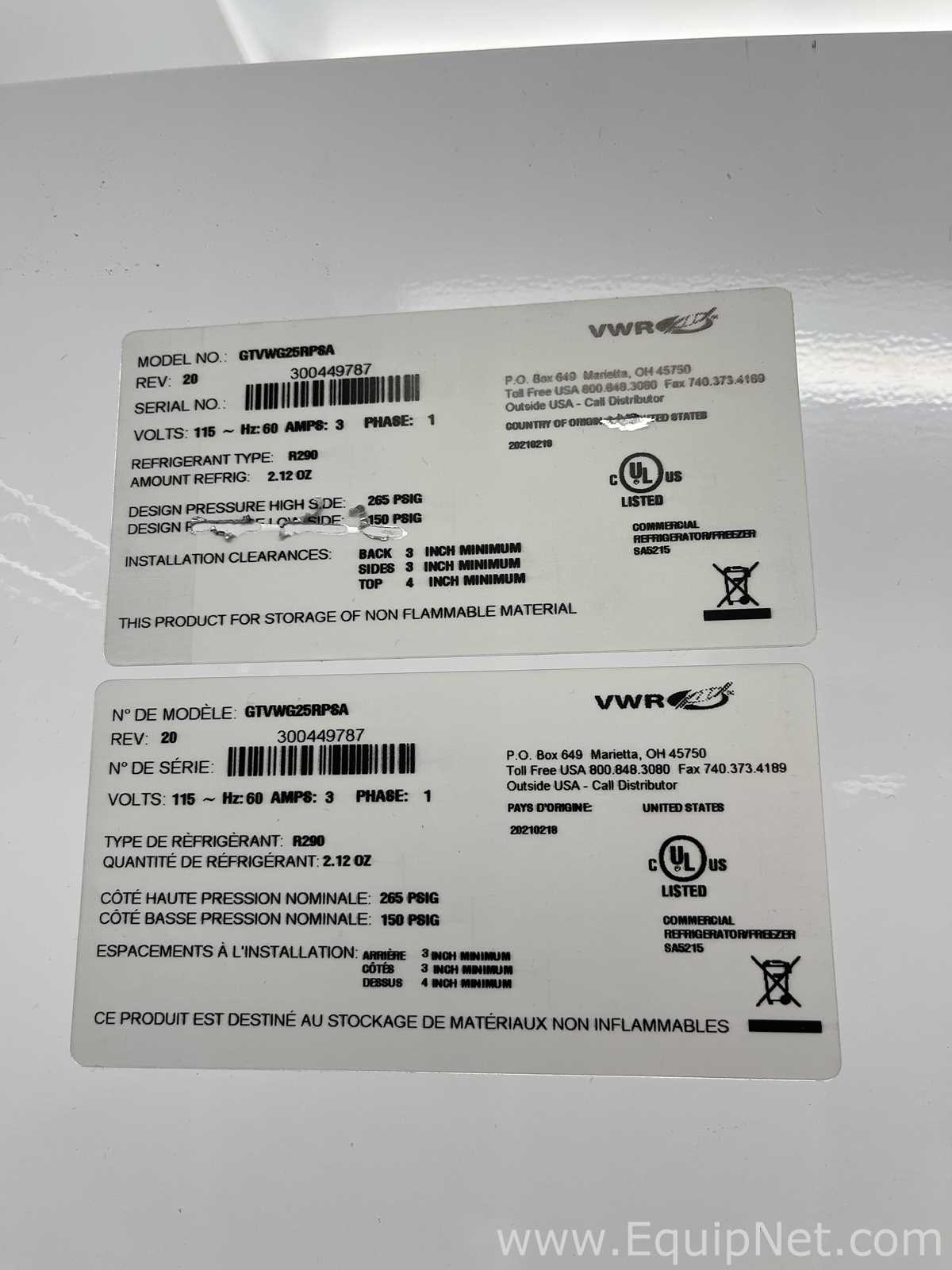 VWR GTVWG25RPSA General Purpose Refrigerator