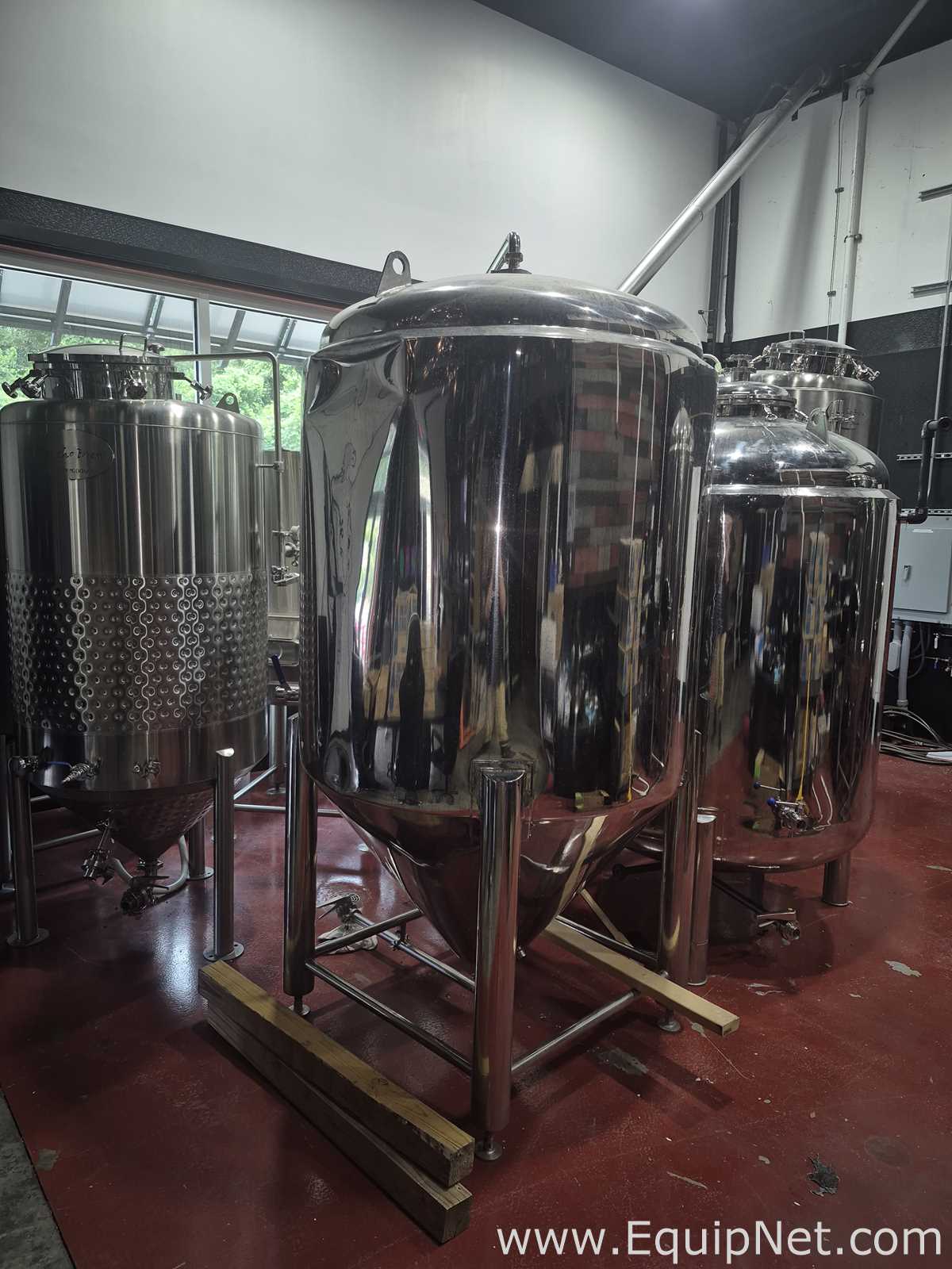 Lot Of Three 15 BBL Capacity Each Stainless Steel Jacketed Cone-bottom Fermentation Tanks