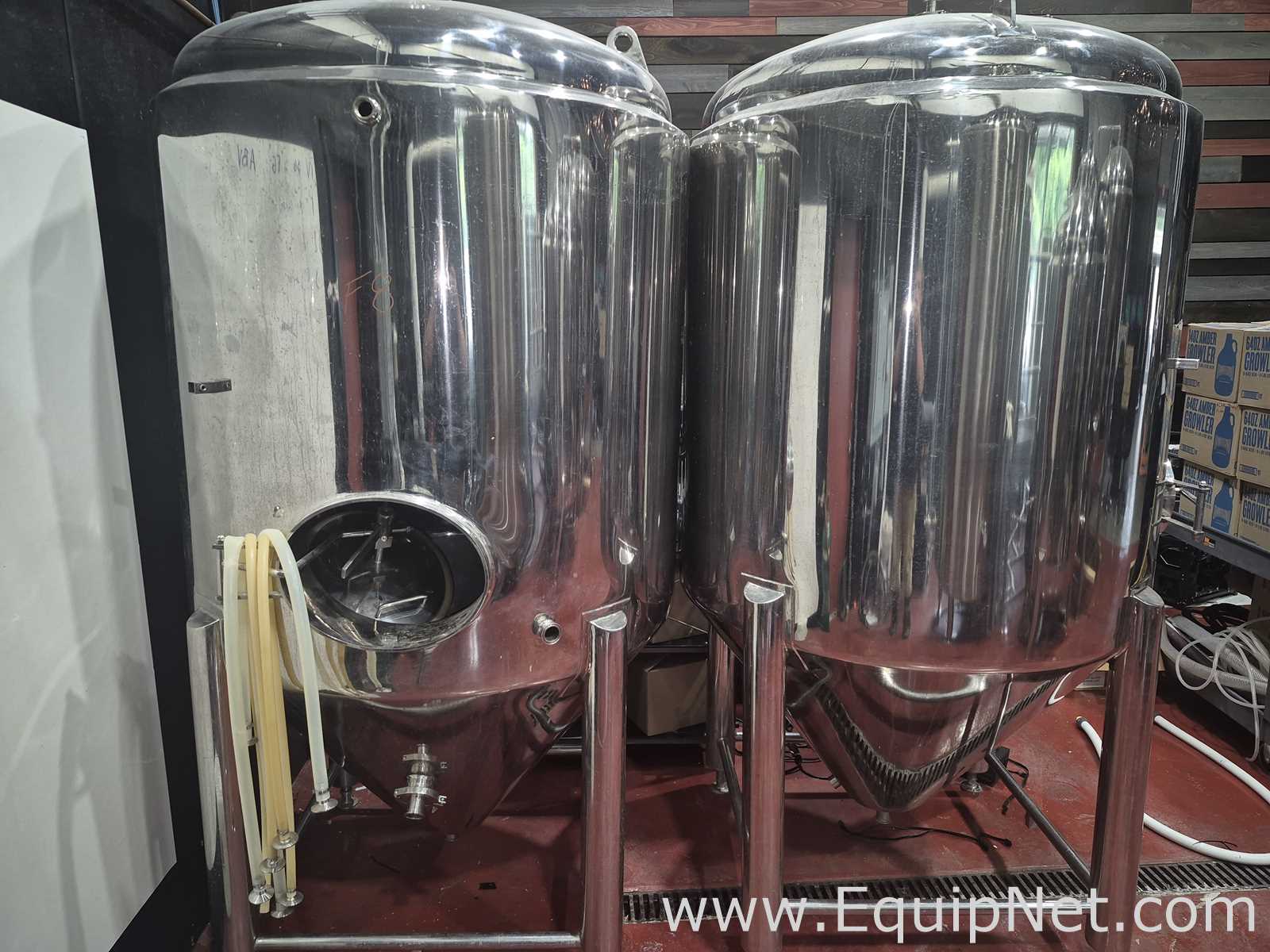 Lot Of Three 15 BBL Capacity Each Stainless Steel Jacketed Cone-bottom Fermentation Tanks