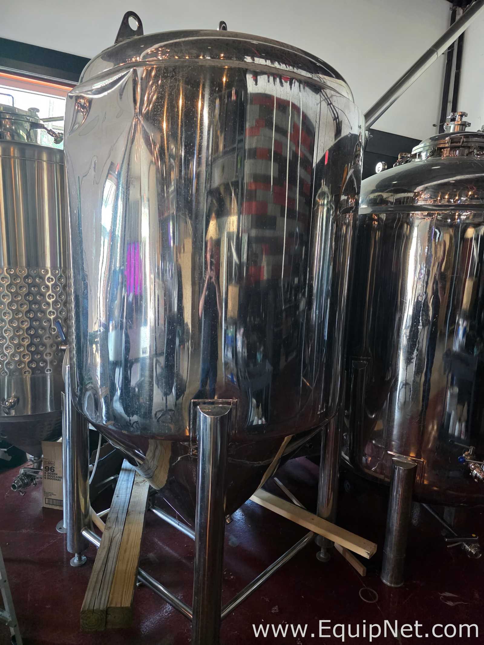 Lot Of Three 15 BBL Capacity Each Stainless Steel Jacketed Cone-bottom Fermentation Tanks