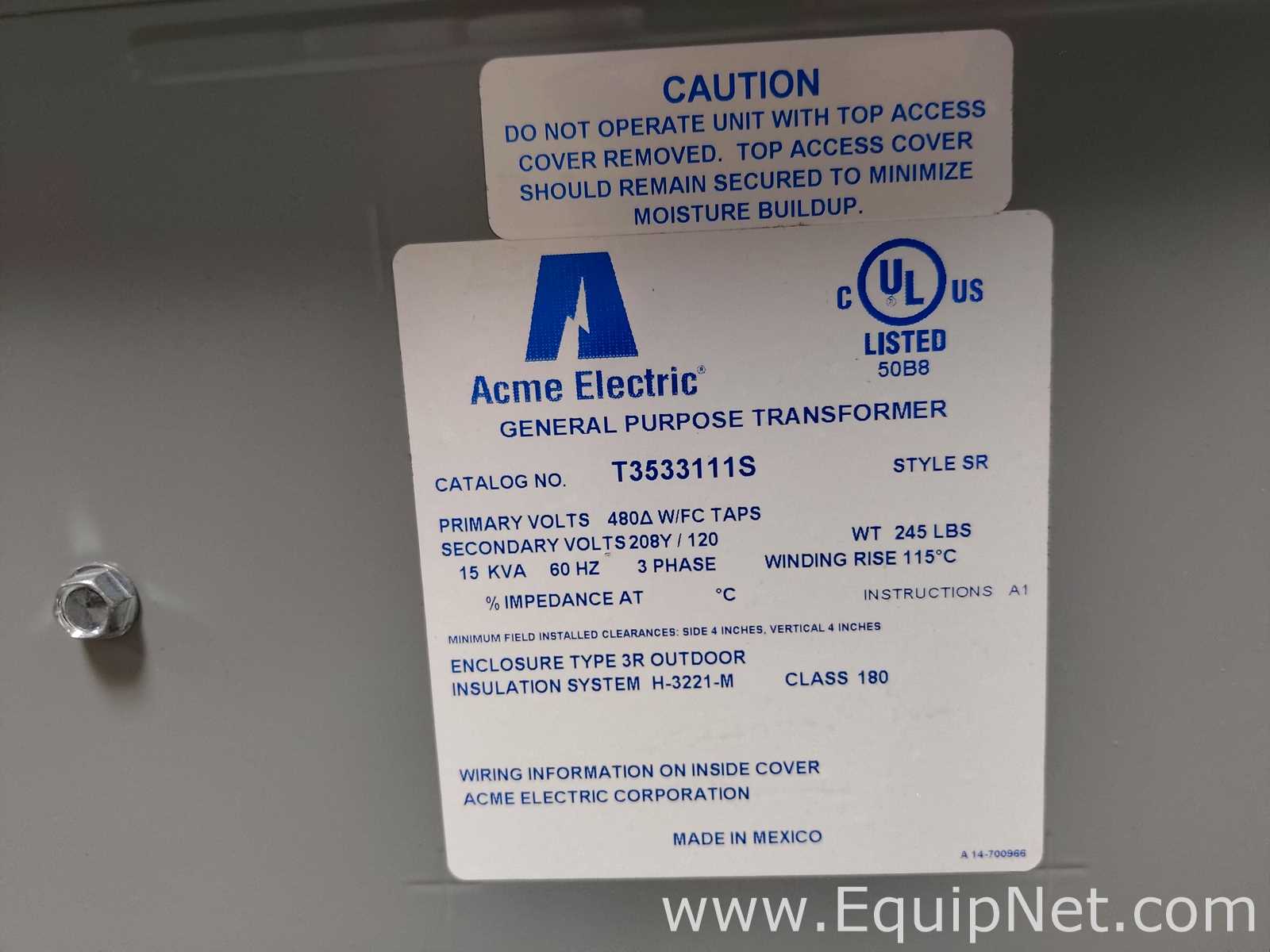 Transformador Acme Electric Company T3533111S. Sem Uso