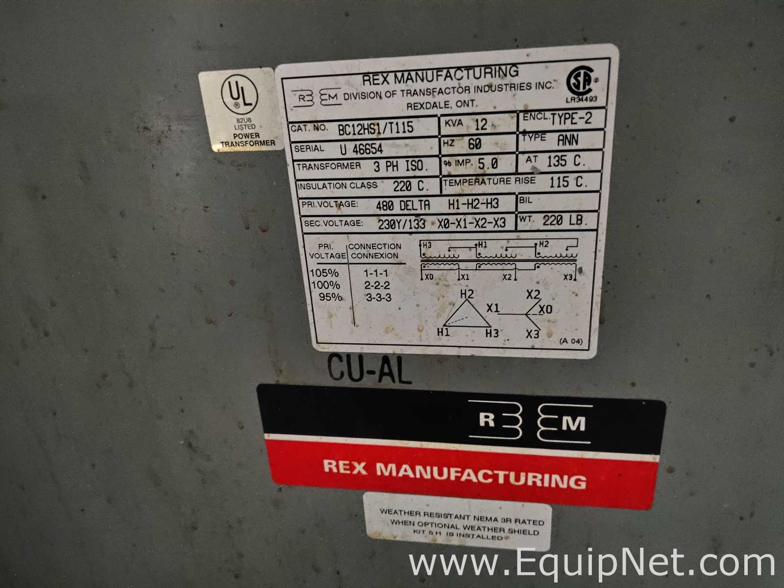 Transformador Rex Manufacturing BC12HS1/T115