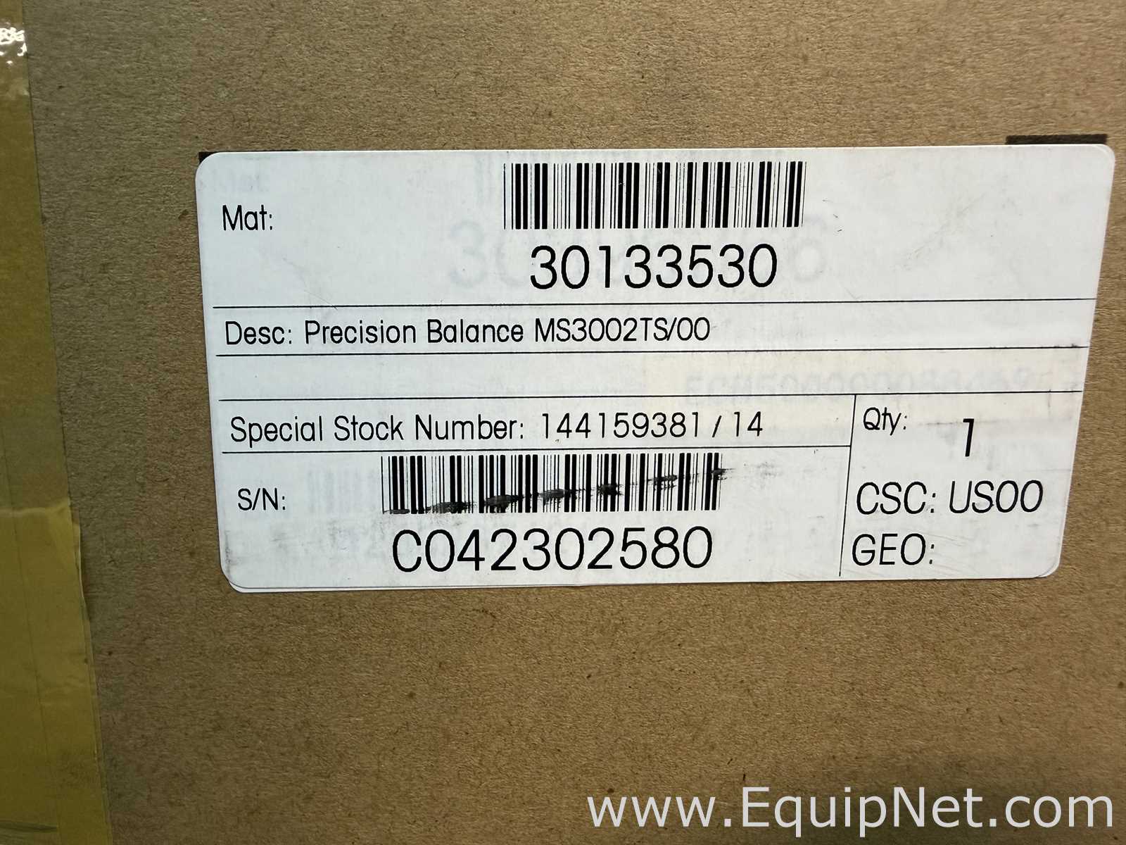 Unused Mettler Toledo MS3002TS/00 Precision Top Loading Balance