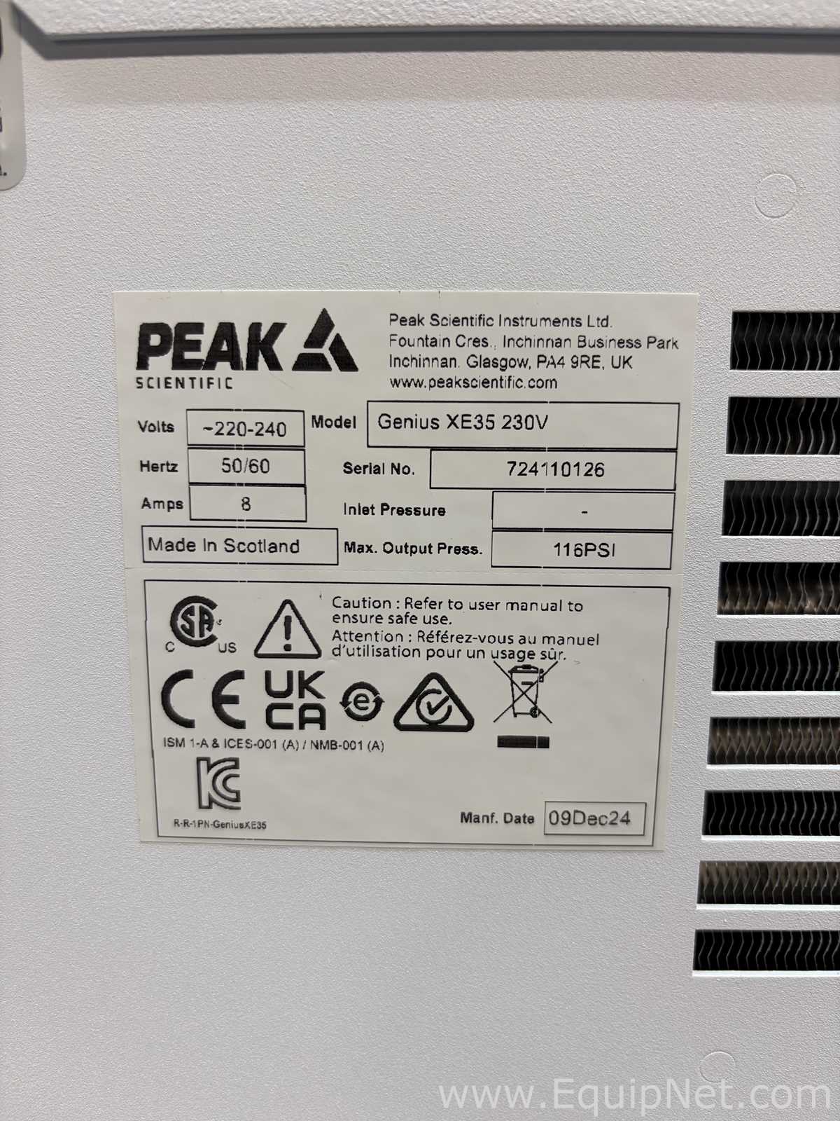 PEAK Scientific Genius XE35 230V Nitrogen Generator
