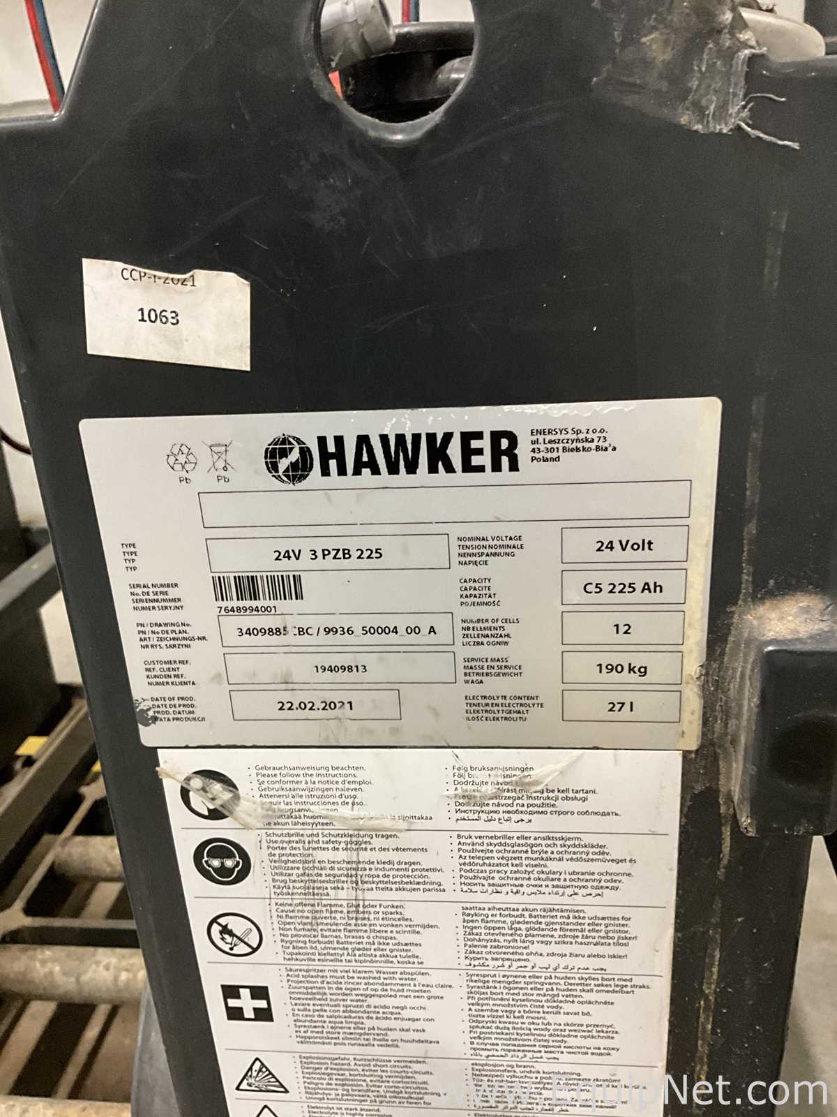 Hawker GmbH 24V3PZB225 Fork Lift Battery