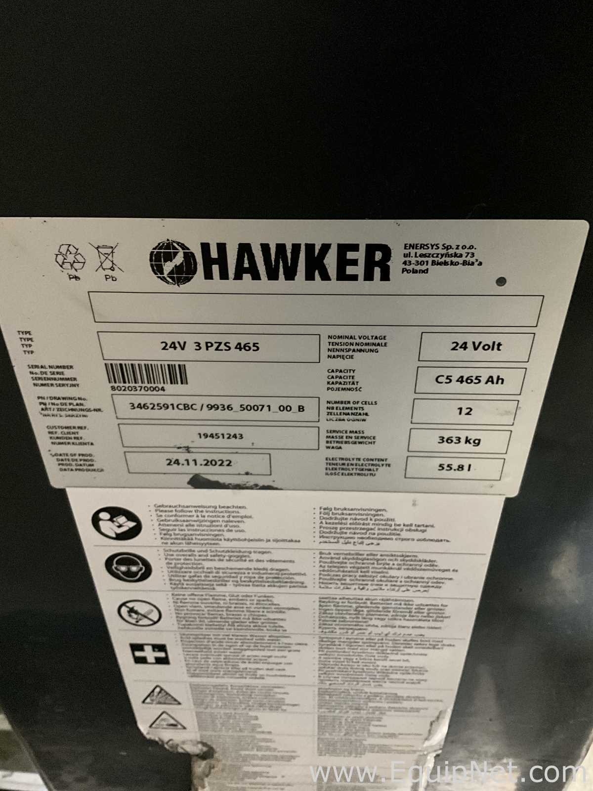 Hawker GmbH 24V3PZS465 Fork Lift Battery
