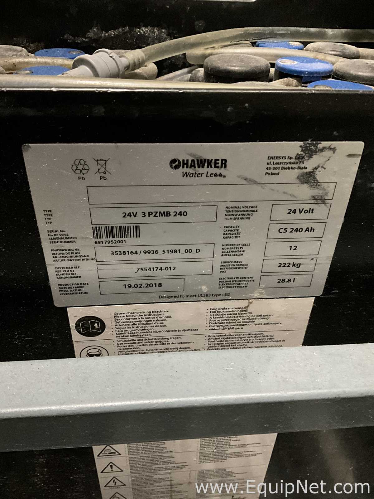 Hawker GmbH 24V 3PZMB240 Fork Lift Battery