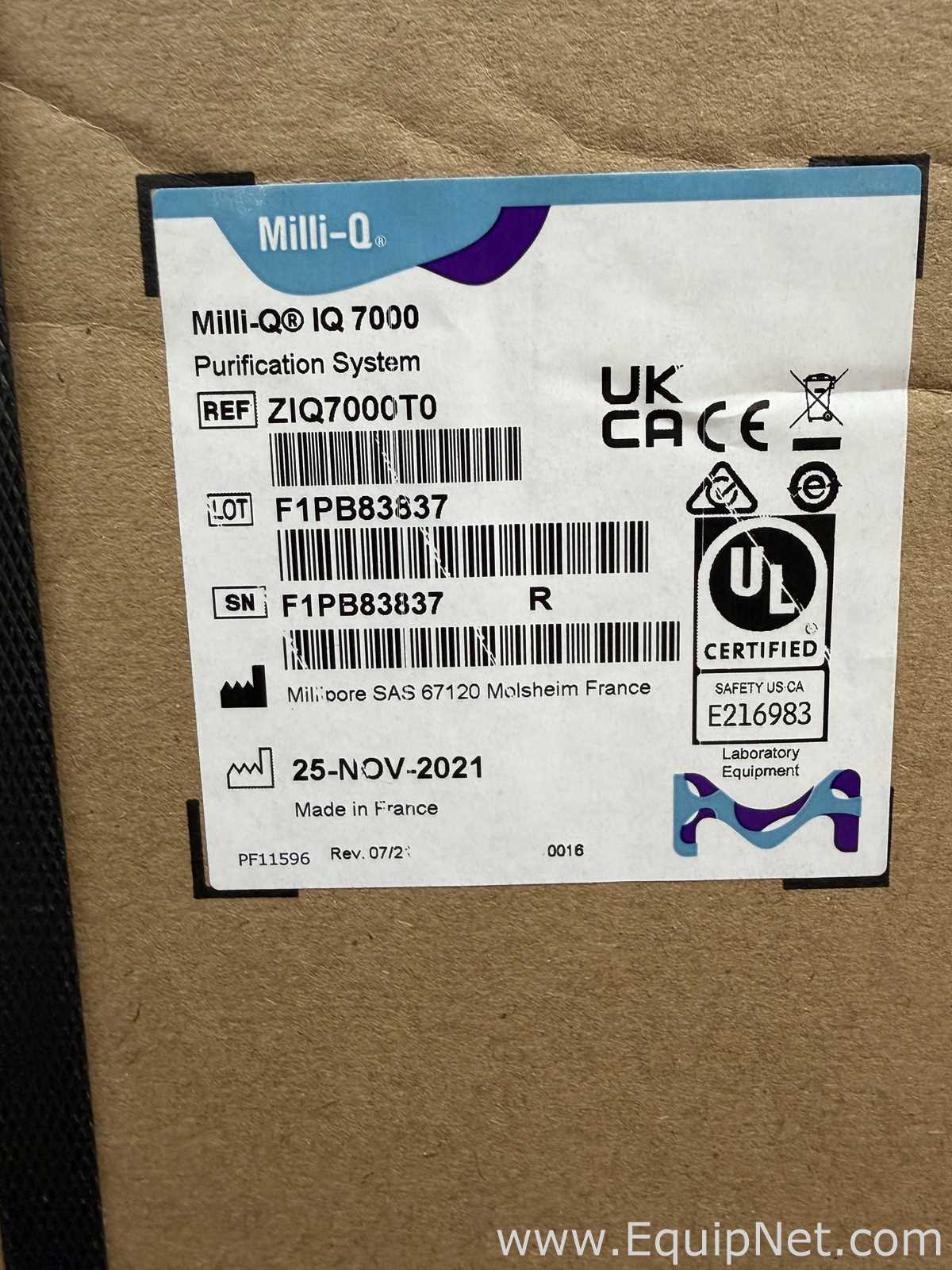 Unused Millipore Milli-Q IQ 7000 Laboratory Water Purification System With Accessories